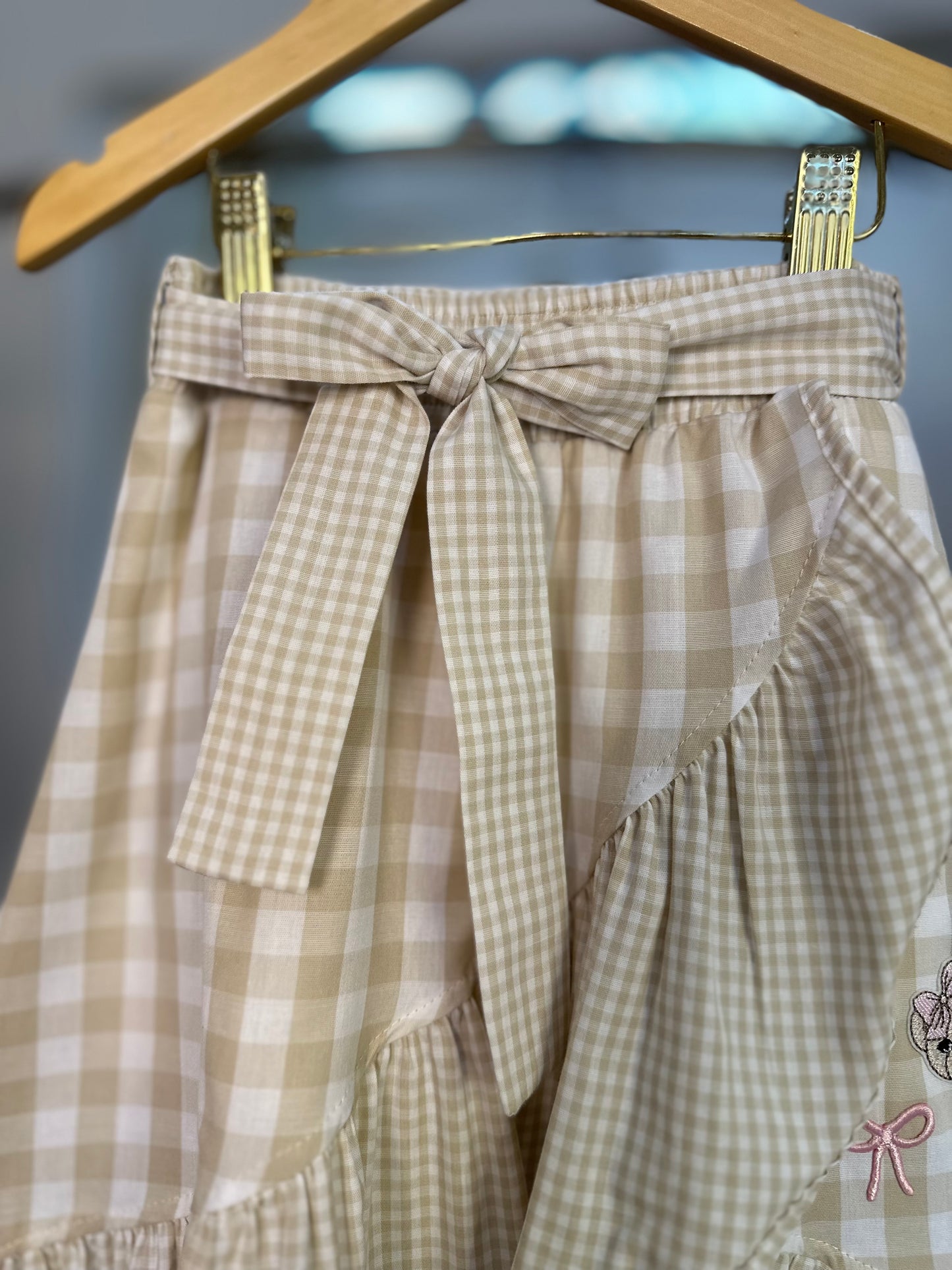 Conjunto Infantil Blusa Ciganinha e Saia-shorts Midi Xadrez Patches - Pituchinhus