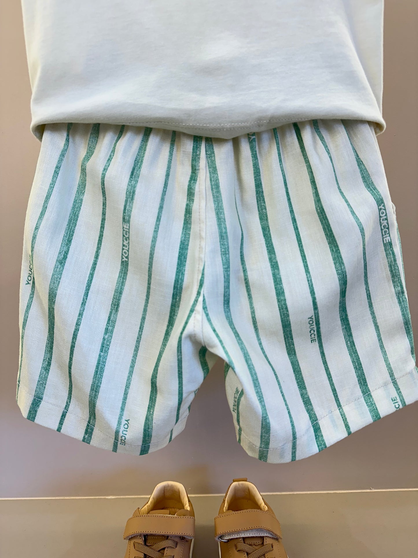 Conjunto Infantil T-Shirt Teddy e Bermuda de Linho Listrada - Youccie