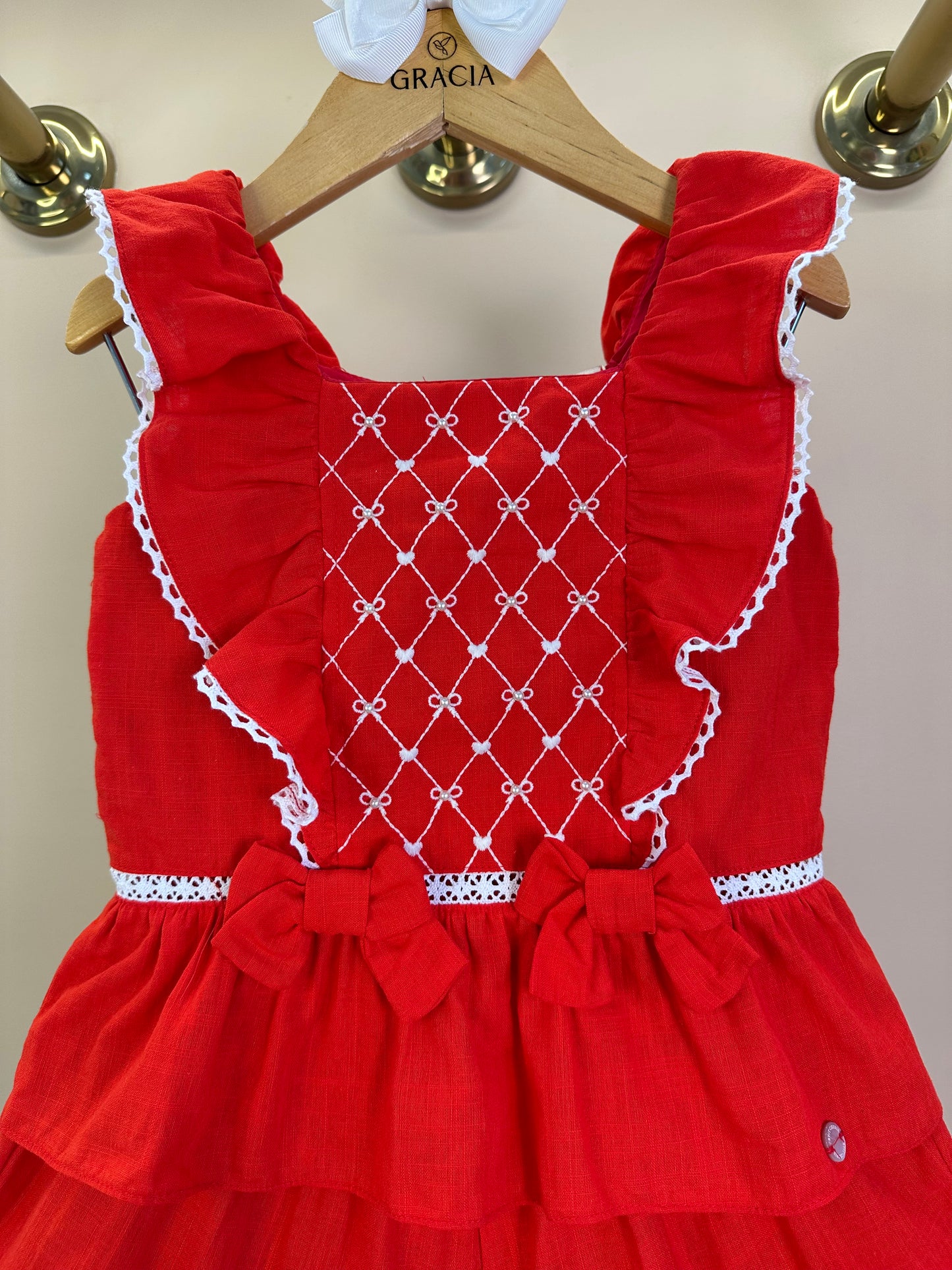 Conjunto Infantil Algodão Bordado Blusa Peplum e Shorts Vermelho - Petit Cherie