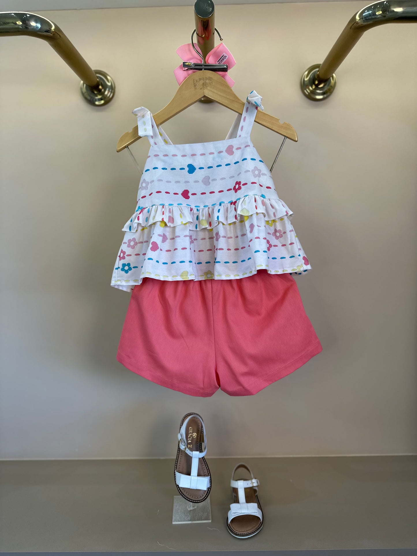 Conjunto Infantil Bata Estampada e Shorts Sarja Lycra Goiaba - Beabá