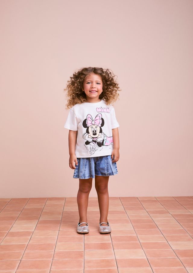 Conjunto Infantil Blusa Minnie Sereia e Shorts Jeans Strass - Animê