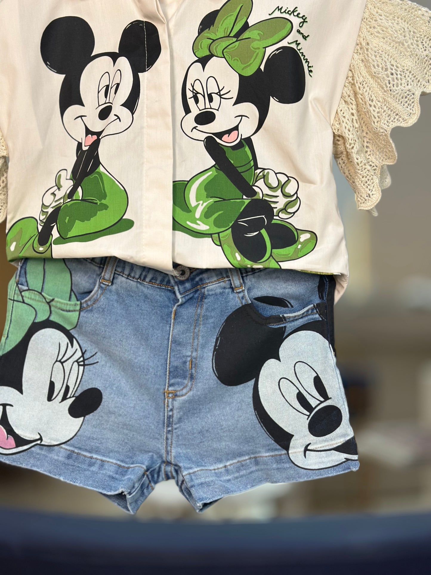 Conjunto Infantil Camisa Disney Tricot & Shorts Minnie & Mickey - Animê