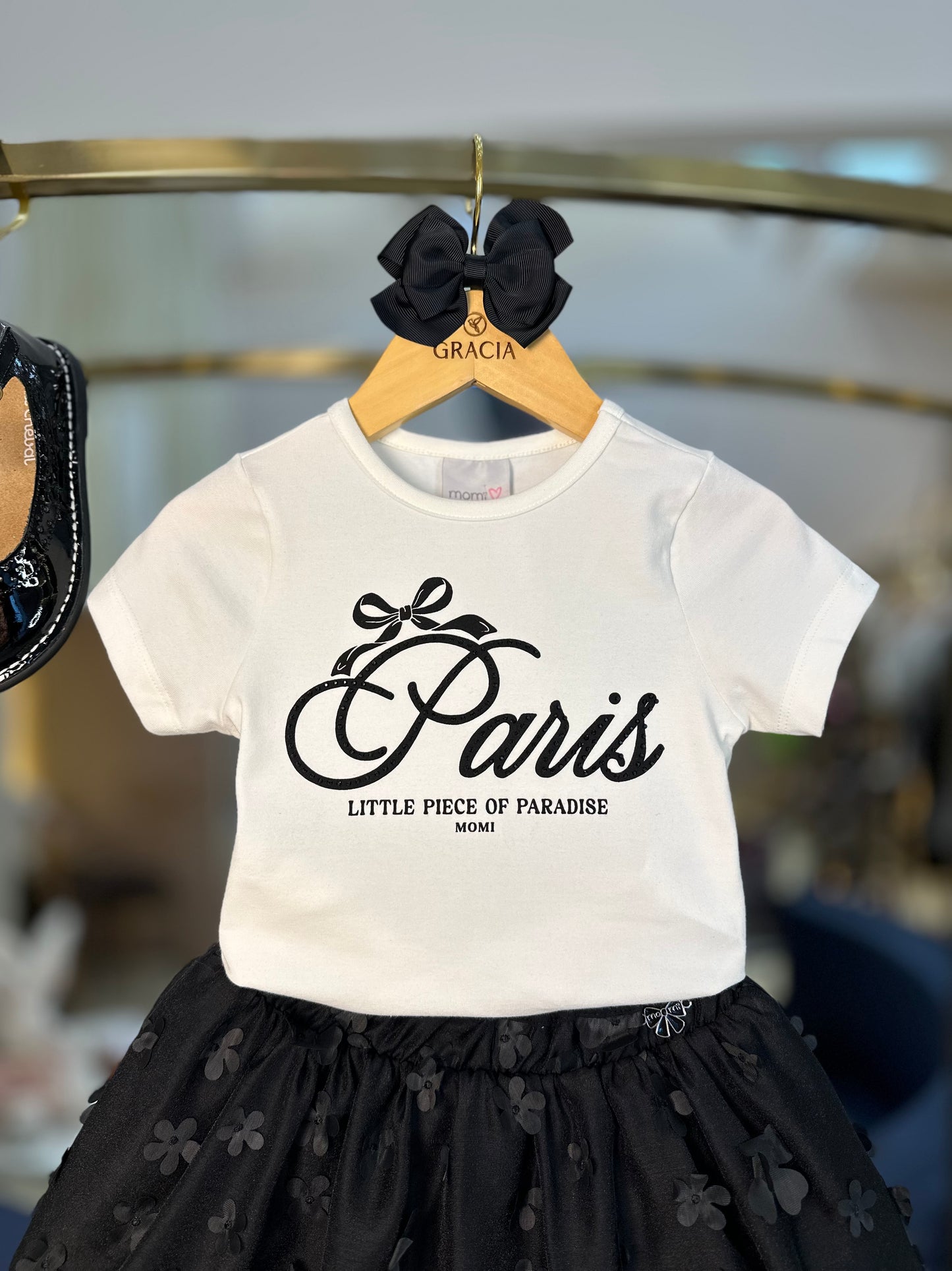 Conjunto Infantil Paris Blusa e Saia Tule Flores - Momi