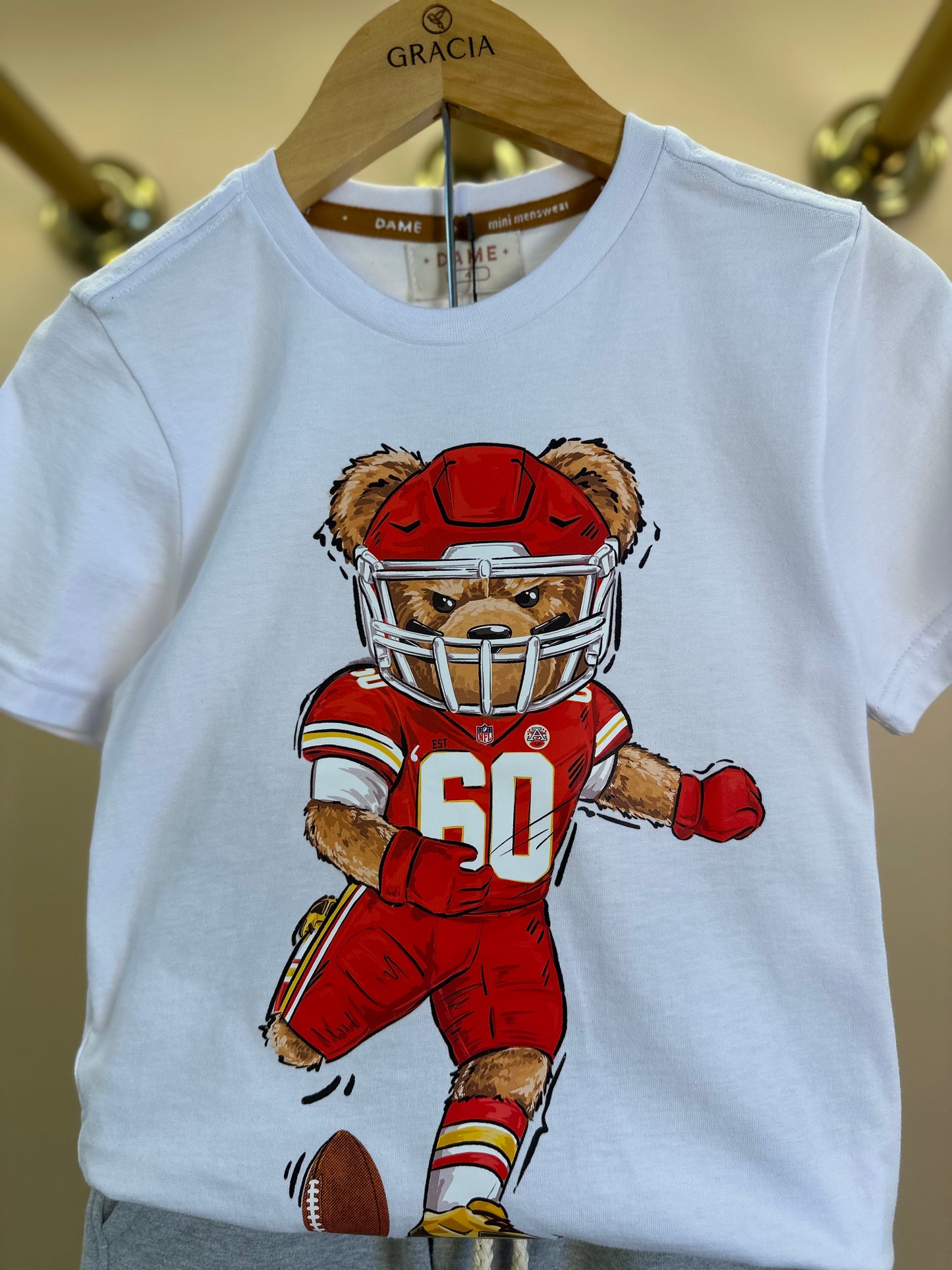 Conjunto Infantil Camiseta Algodão Teddy Kansas City Chiefs NFL e Bermuda Moletom Básica Cinza - Dame