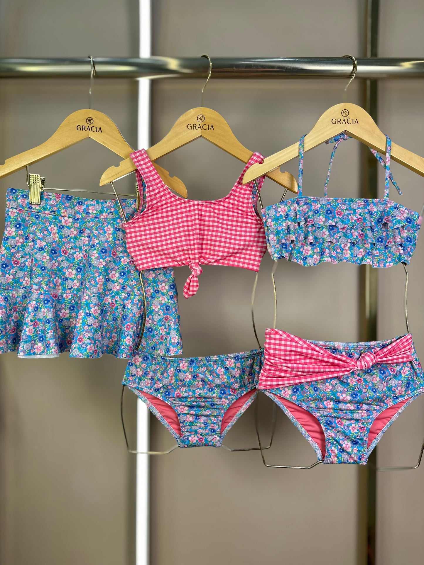 Biquíni Infantil Nó Floral com Xadrez - L'été
