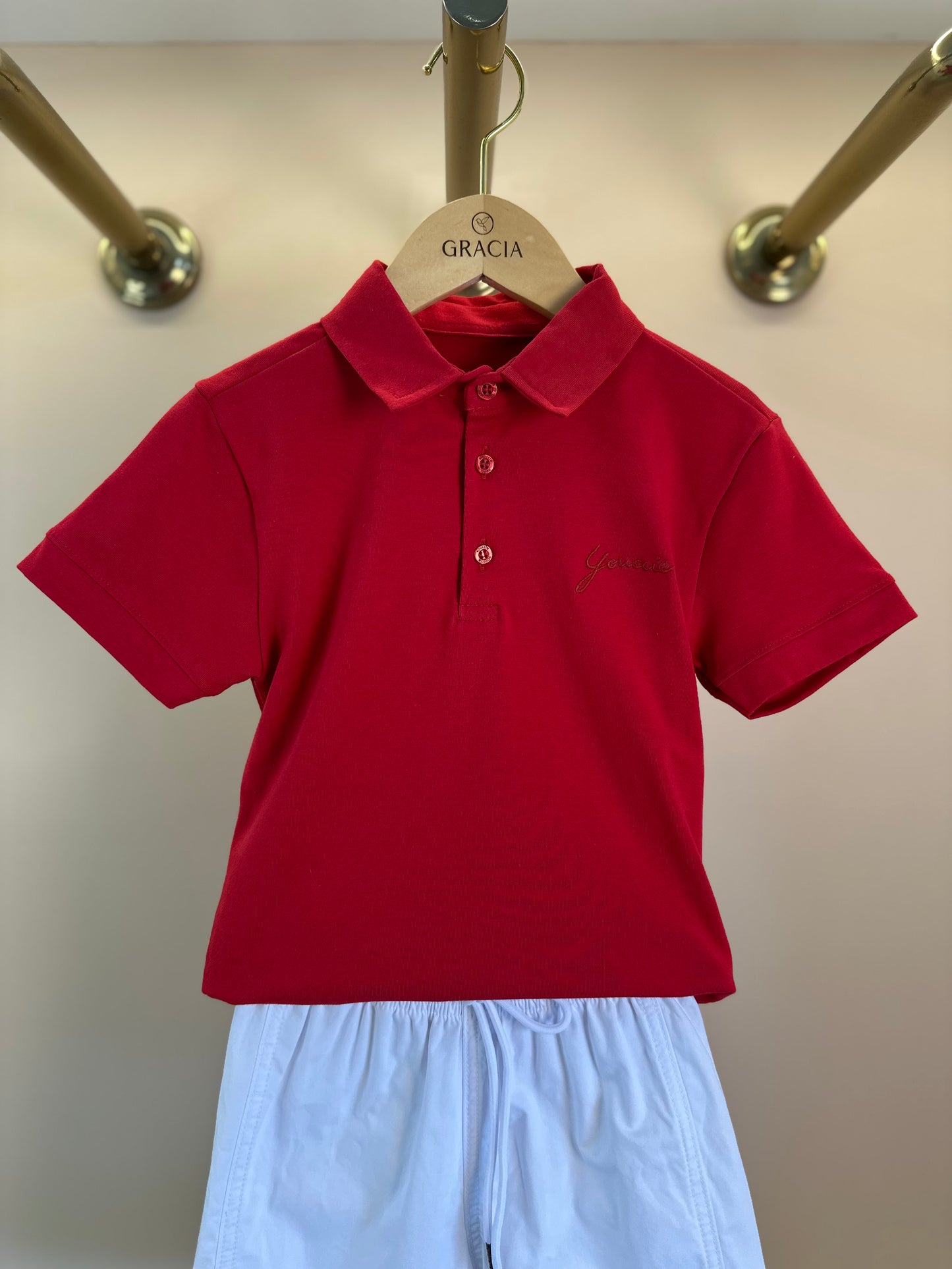 Conjunto Infantil Camiseta Polo e Bermuda Off White - Youccie