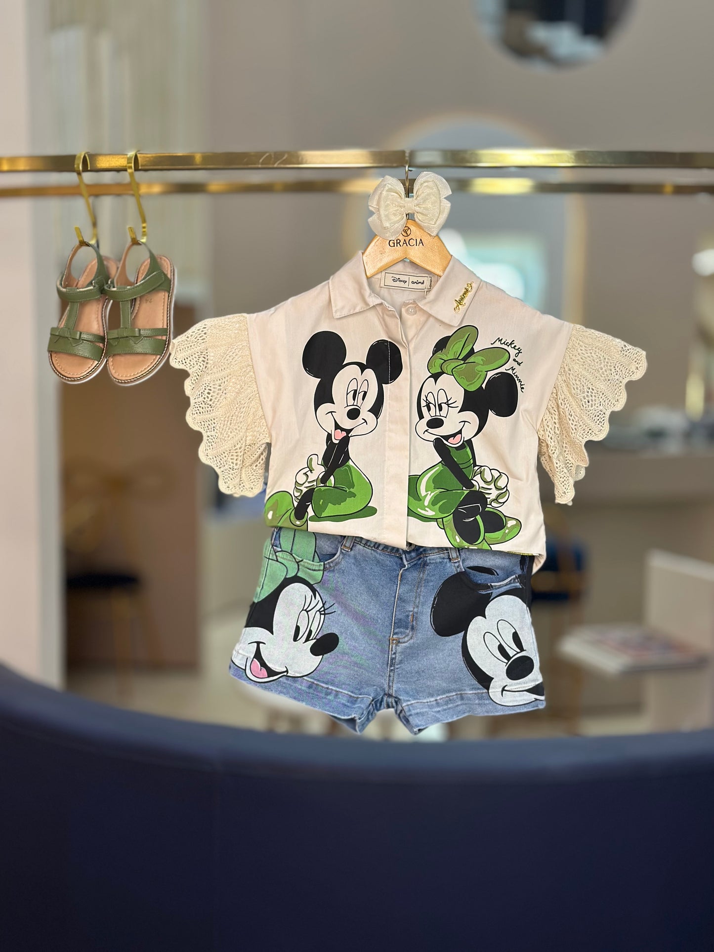 Conjunto Infantil Camisa Disney Tricot & Shorts Minnie & Mickey - Animê