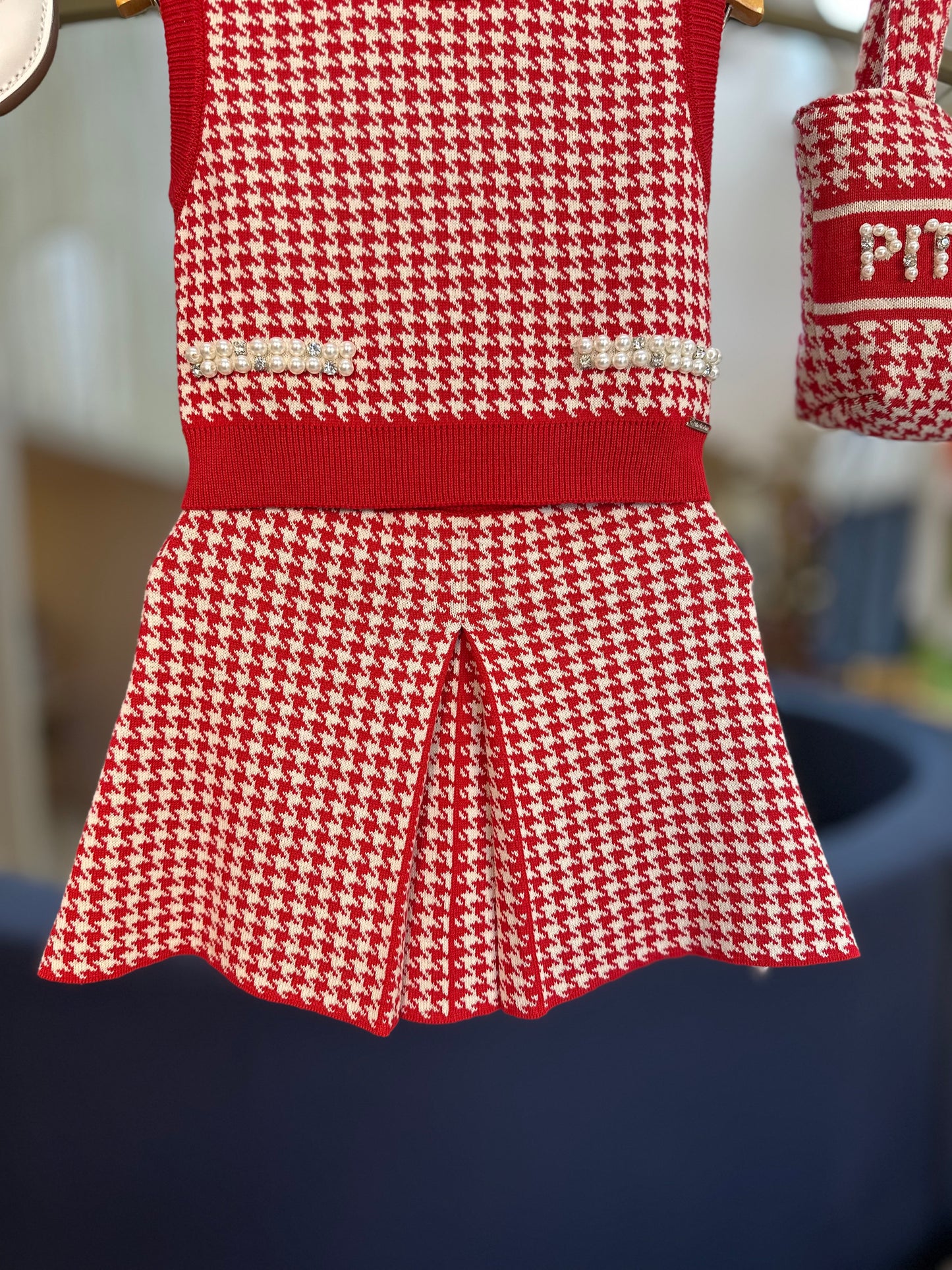 Conjunto Infantil Colete e Saia Tricot Pied Poule Prega - Pituchinhus