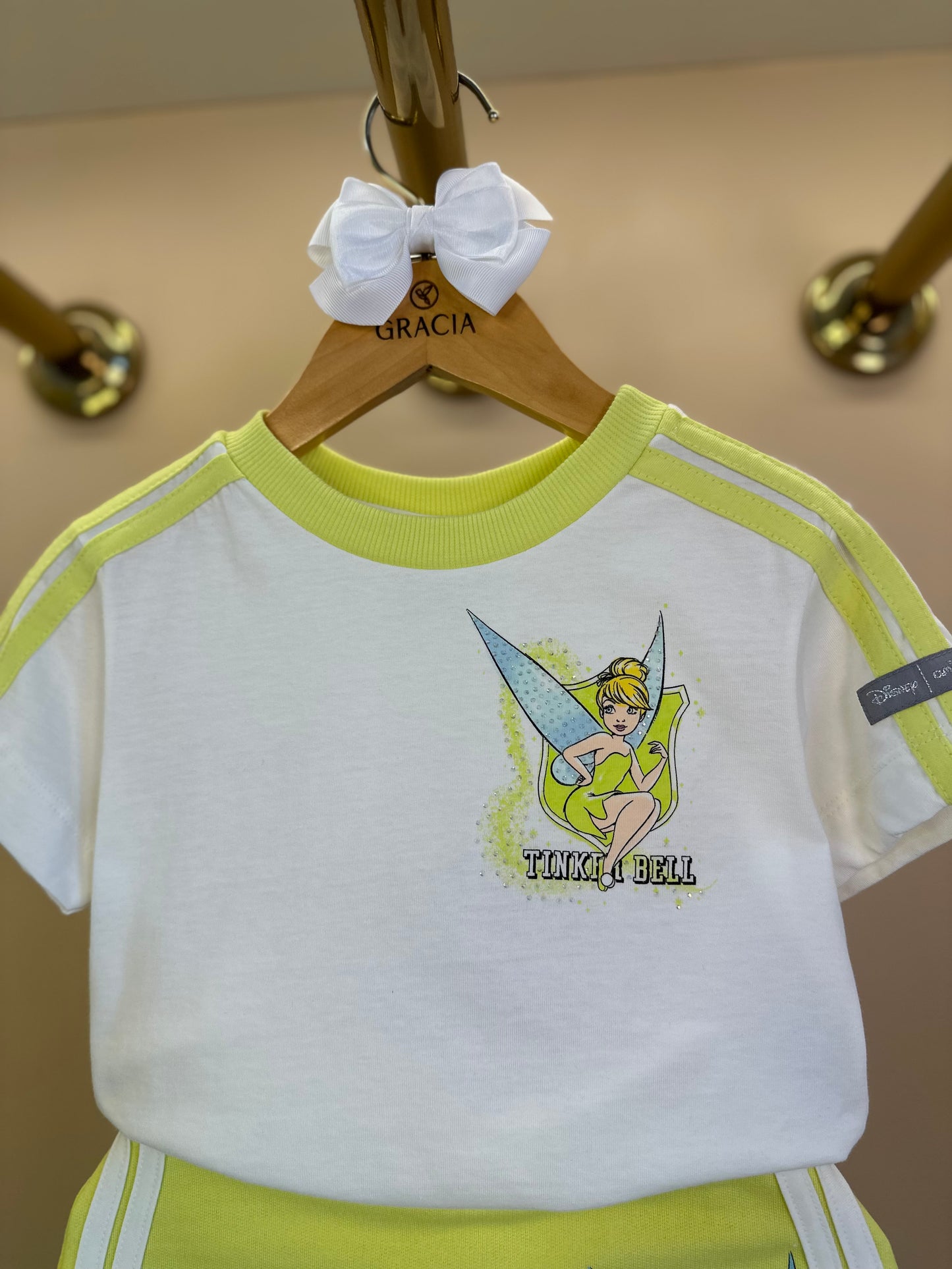 Conjunto Infantil Blusa Tinker Bell e Shorts-Saia Verde Melão - Animê