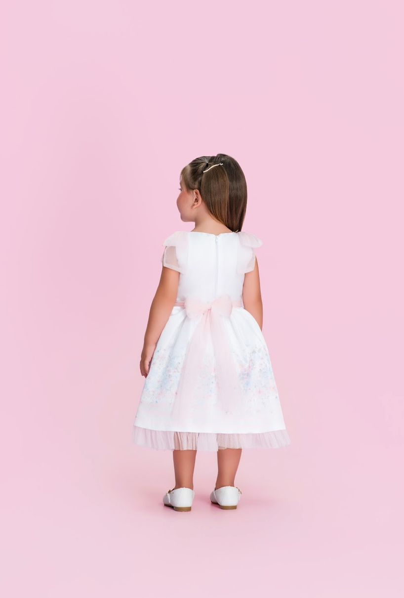 Vestido Infantil Floral com Laços nos Ombros - Petit Cherie