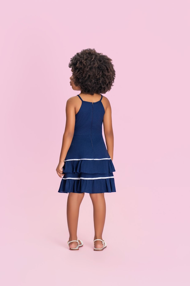 Vestido Infantil Saia com Babados e Bordados - Petit Cherie