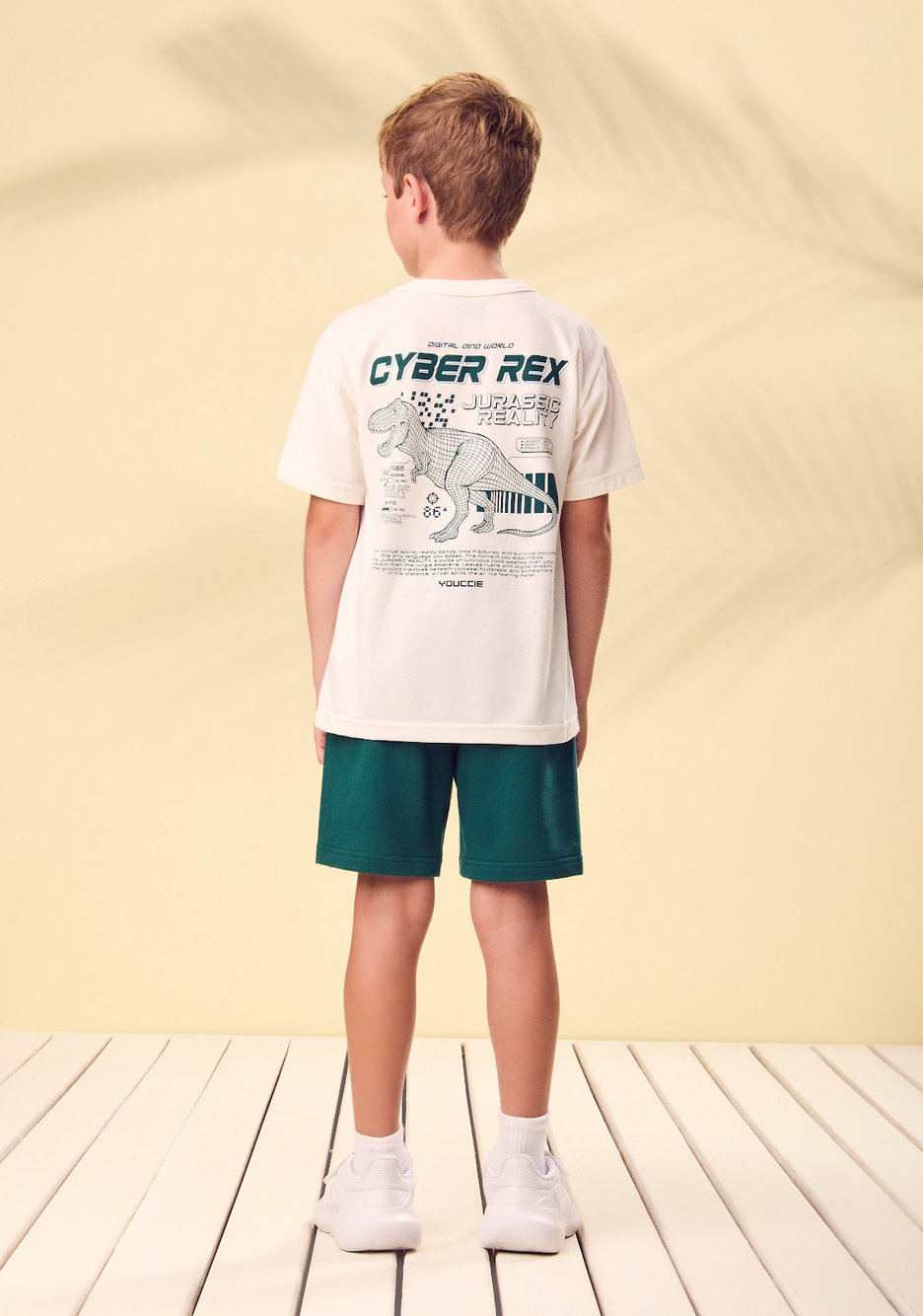 Conjunto Infantil Blusa Off-White Cyber Rex Bermuda Verde - Youccie