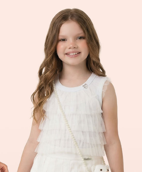Regata Infantil Canelada Off White com Babados em Camadas – Luluzinha