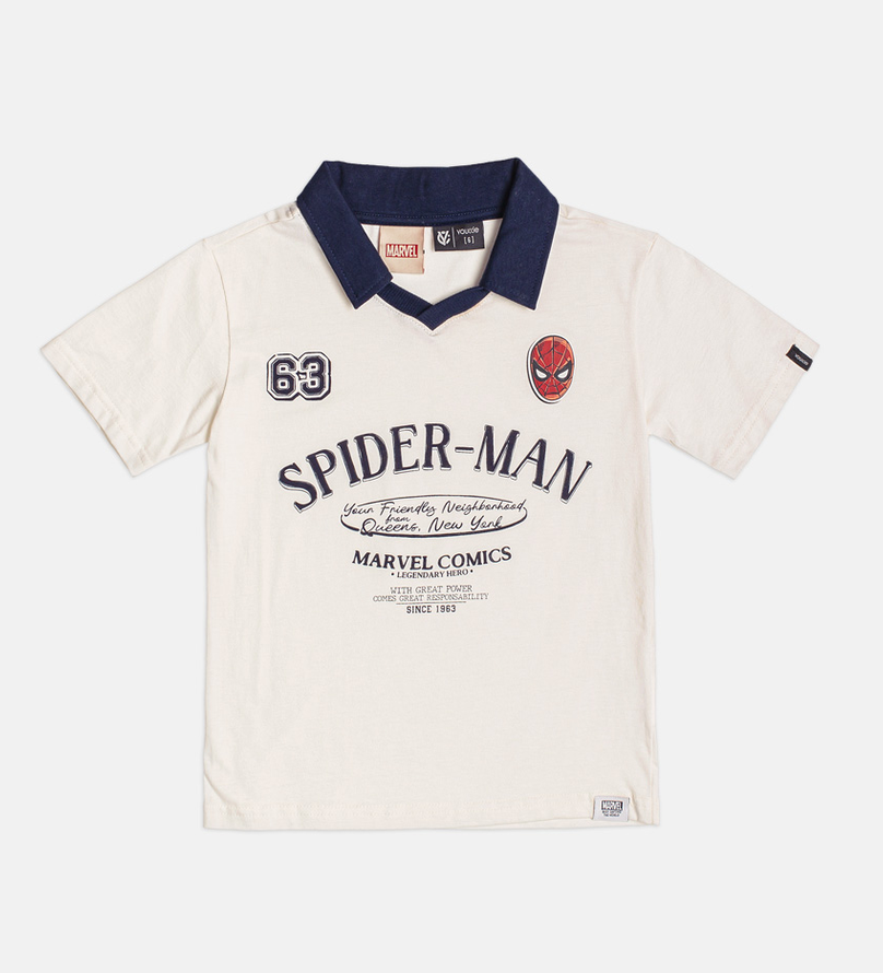 Camisa Polo Infantil Off White Spider-Man com Gola Marinho - Youccie