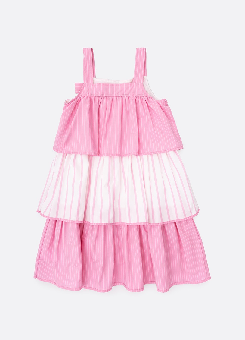 Vestido Infantil Rosa de Alça Listrado com Laço e Aplicação de Strass - Pituchinhus