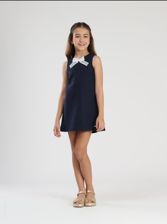Vestido Infantil Trapézio Linho Marinho - Luluzinha