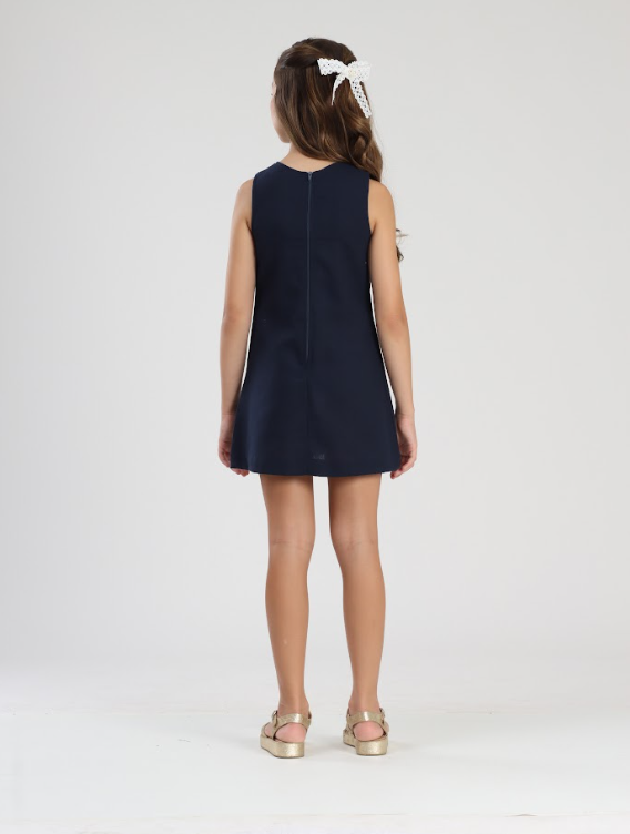 Vestido Infantil Trapézio Linho Marinho - Luluzinha