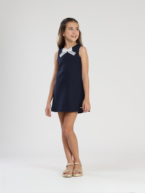 Vestido Infantil Trapézio Linho Marinho - Luluzinha