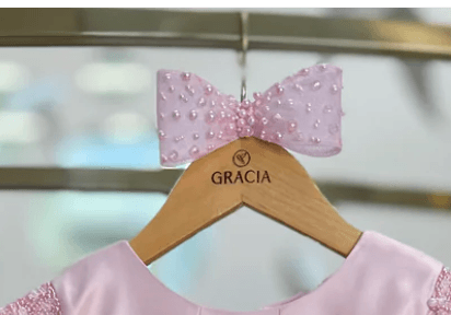 Laço Bordado Pérolas e Cristais Rosa - Mio Bebê - Gracia