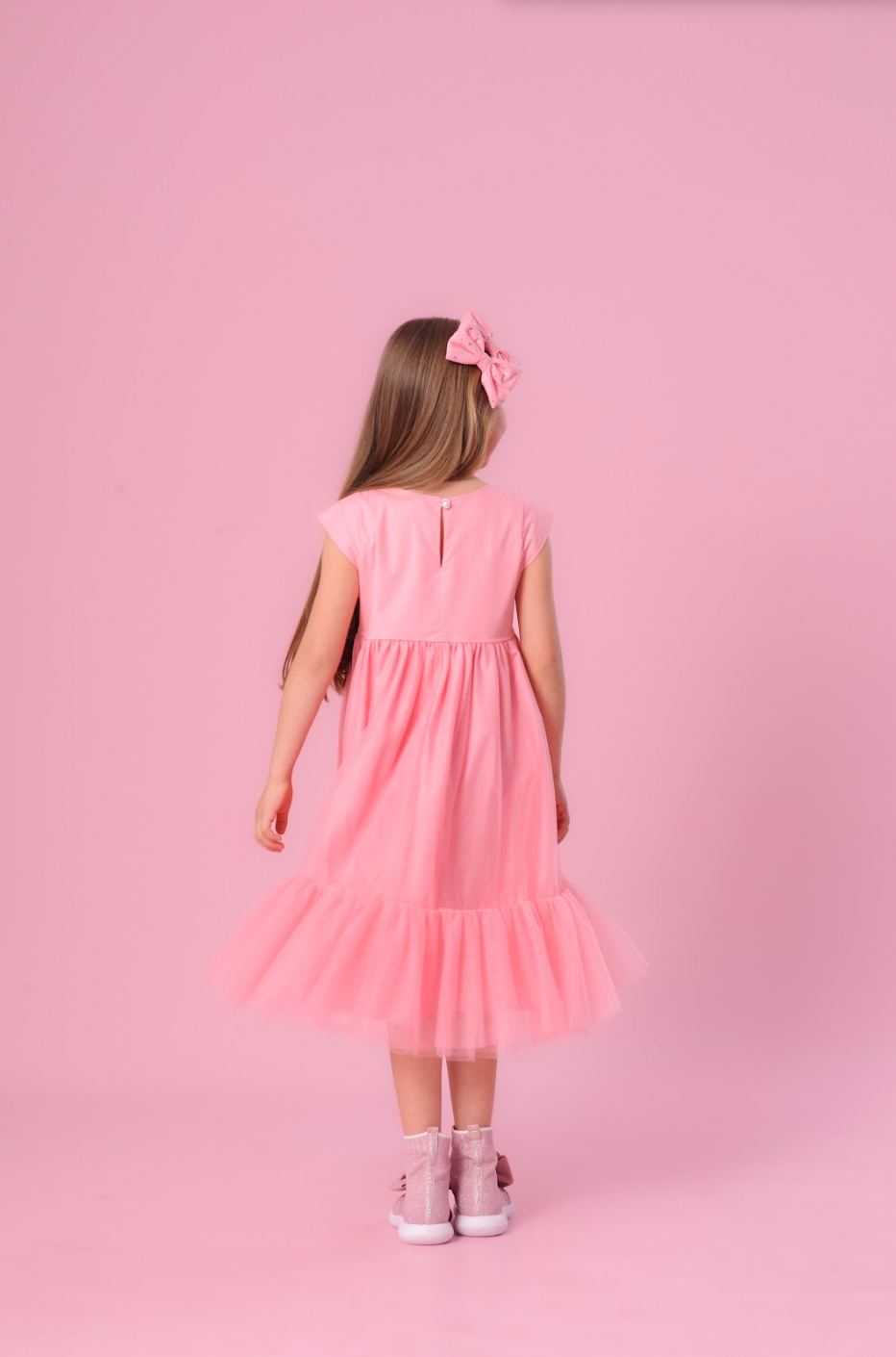 Vestido Infantil Tule Laço Puffer Bordado - Pituchinhus