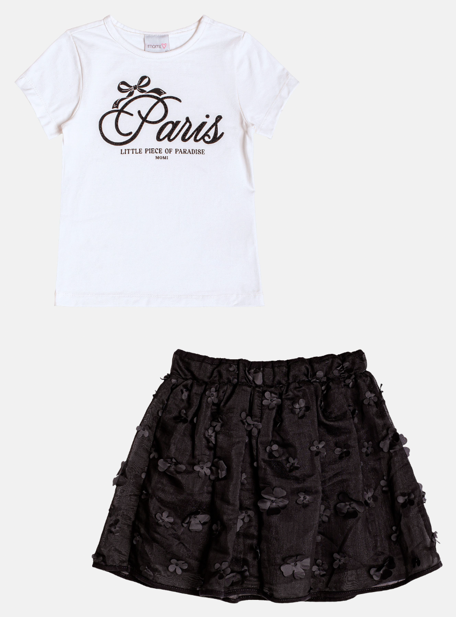 Conjunto Infantil Paris Blusa e Saia Tule Flores - Momi