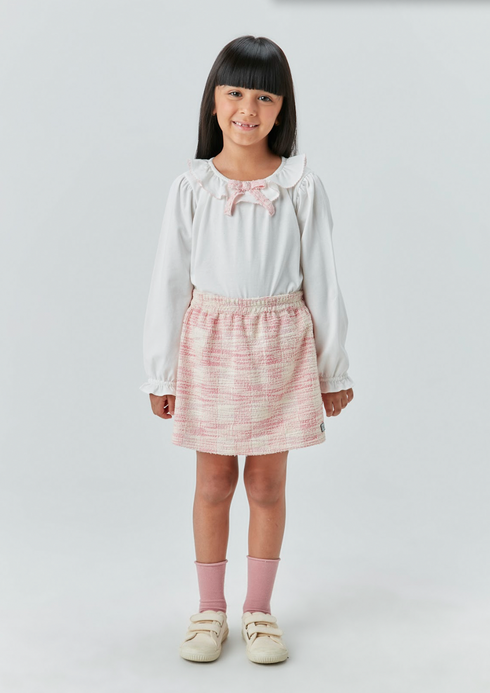 Conjunto Infantil Blusa de Algodão com Laço e Shorts-saia