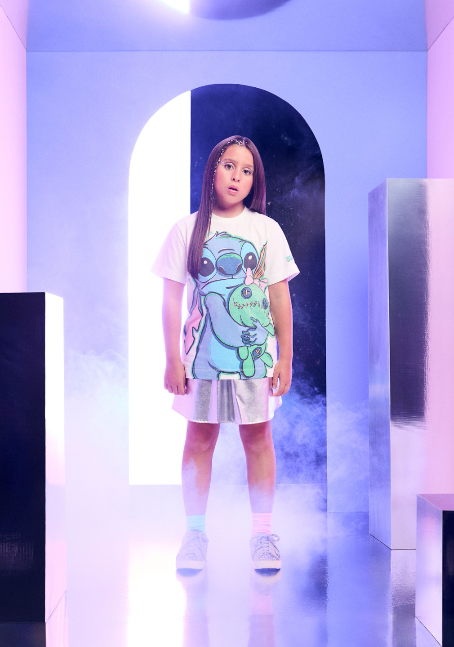 Conjunto Infantil Stitch e Xepa Blusa e Saia Metalizada - Animê