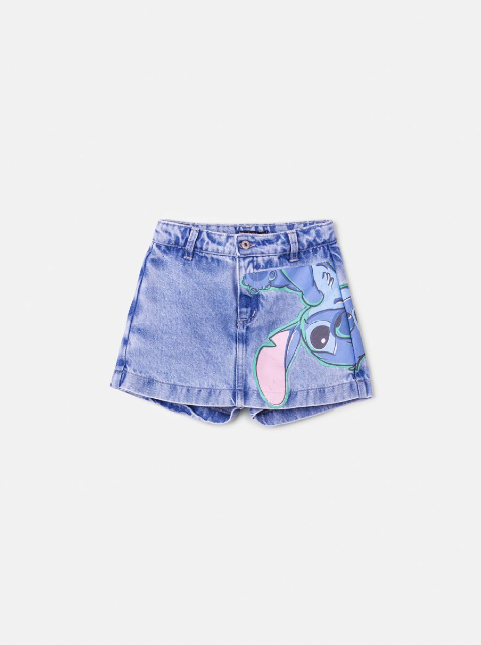 Conjunto Infantil Stitch Tshirt e Shorts-saia Jeans - Animê