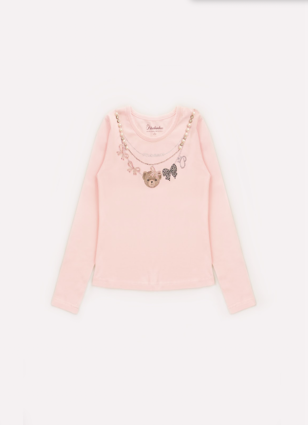 Conjunto Infantil Ursinha Colar Bordado e Saia Tule e Cristais - Pituchinhus PRÉ-VENDA