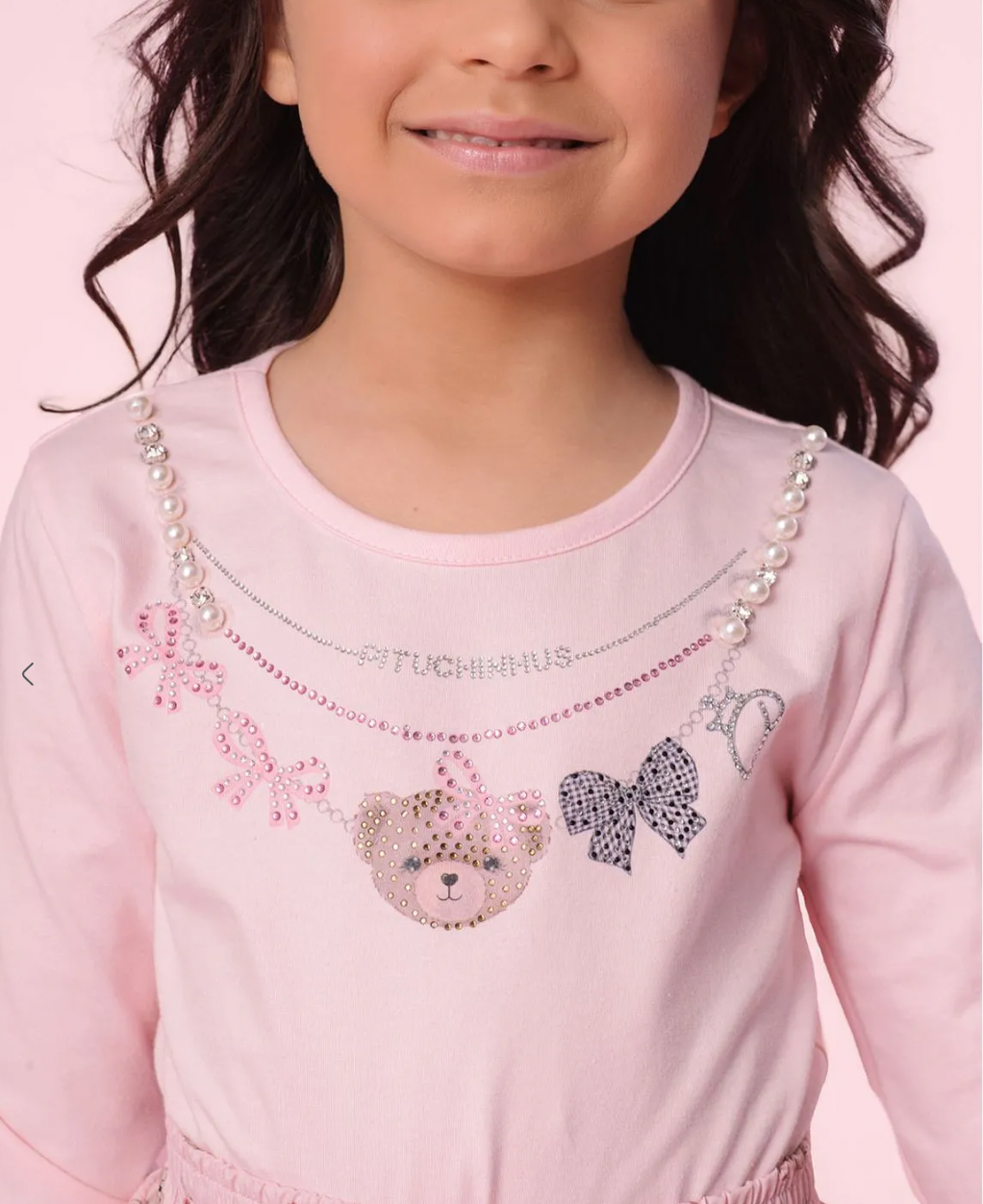 Conjunto Infantil Ursinha Colar Bordado e Saia Tule e Cristais - Pituchinhus PRÉ-VENDA
