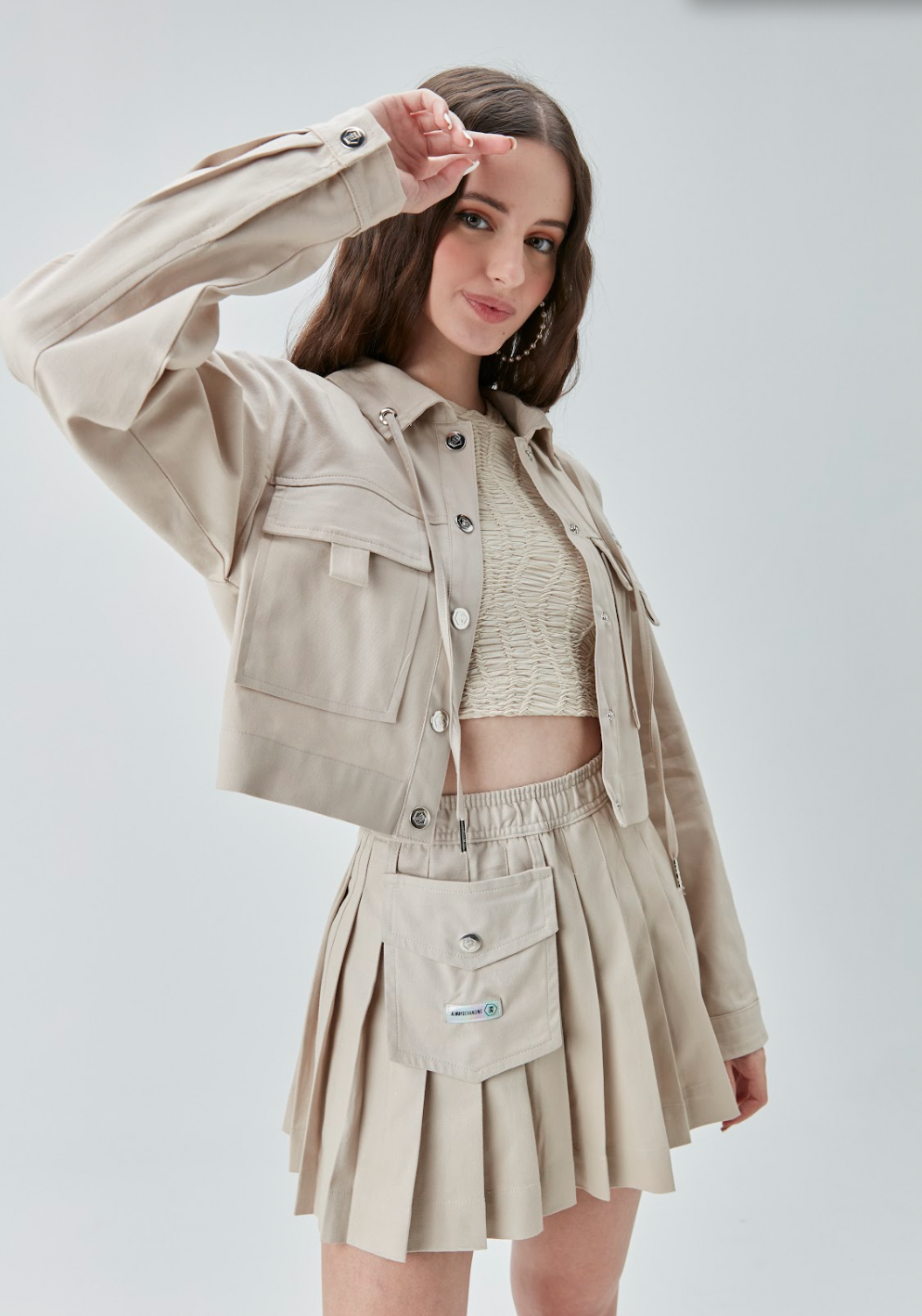 Casaco Cropped Teen Sarja de Algodão Areia - Two In