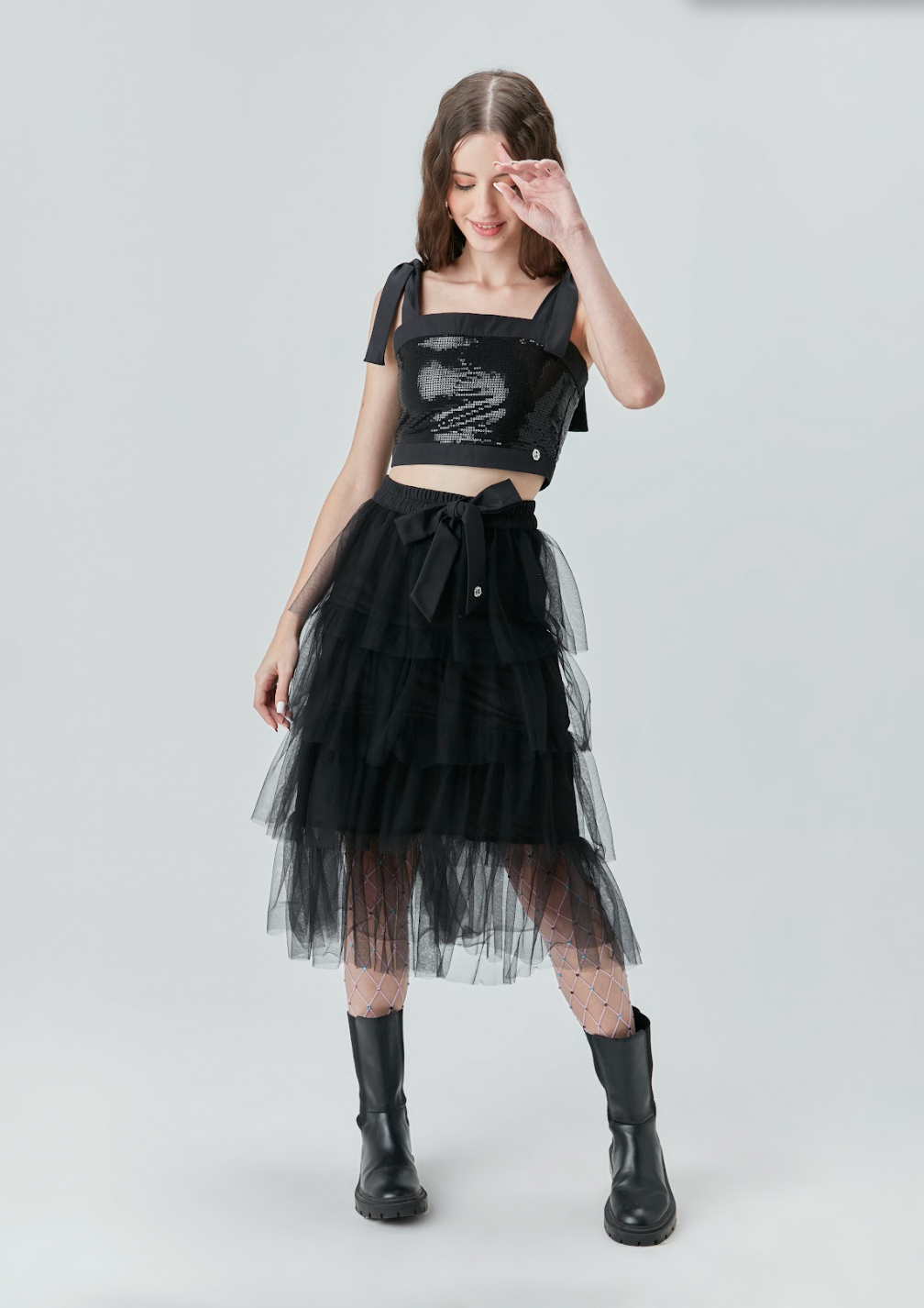 Conjunto Teen Blusa Paetê e Saia Midi Camadas de Tule - Two In