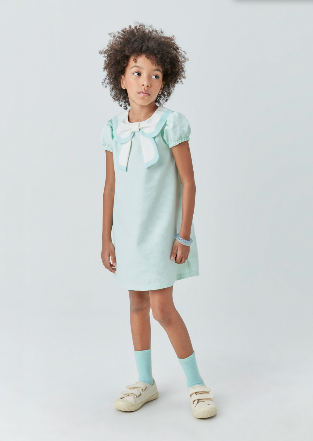 Vestido Infantil Piquet de Algodão Gola Laço Verde - Beabá