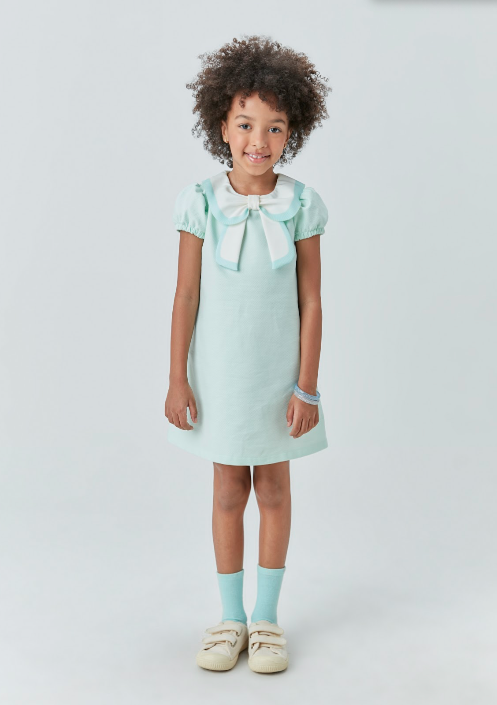 Vestido Infantil Piquet de Algodão Gola Laço Verde - Beabá