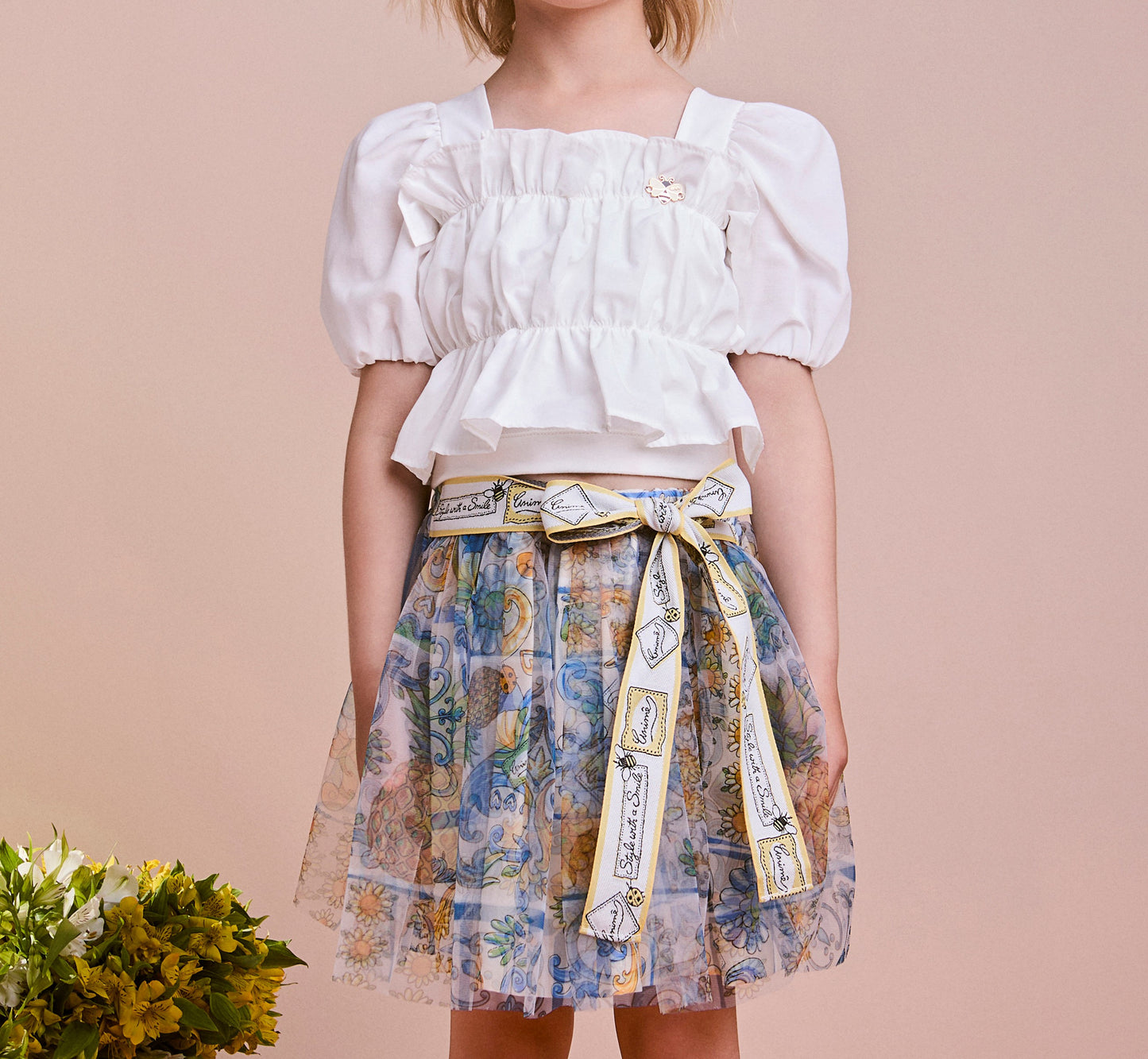 Conjunto Infantil Blusa Babados e Saia Tule Abelhinhas - Animê