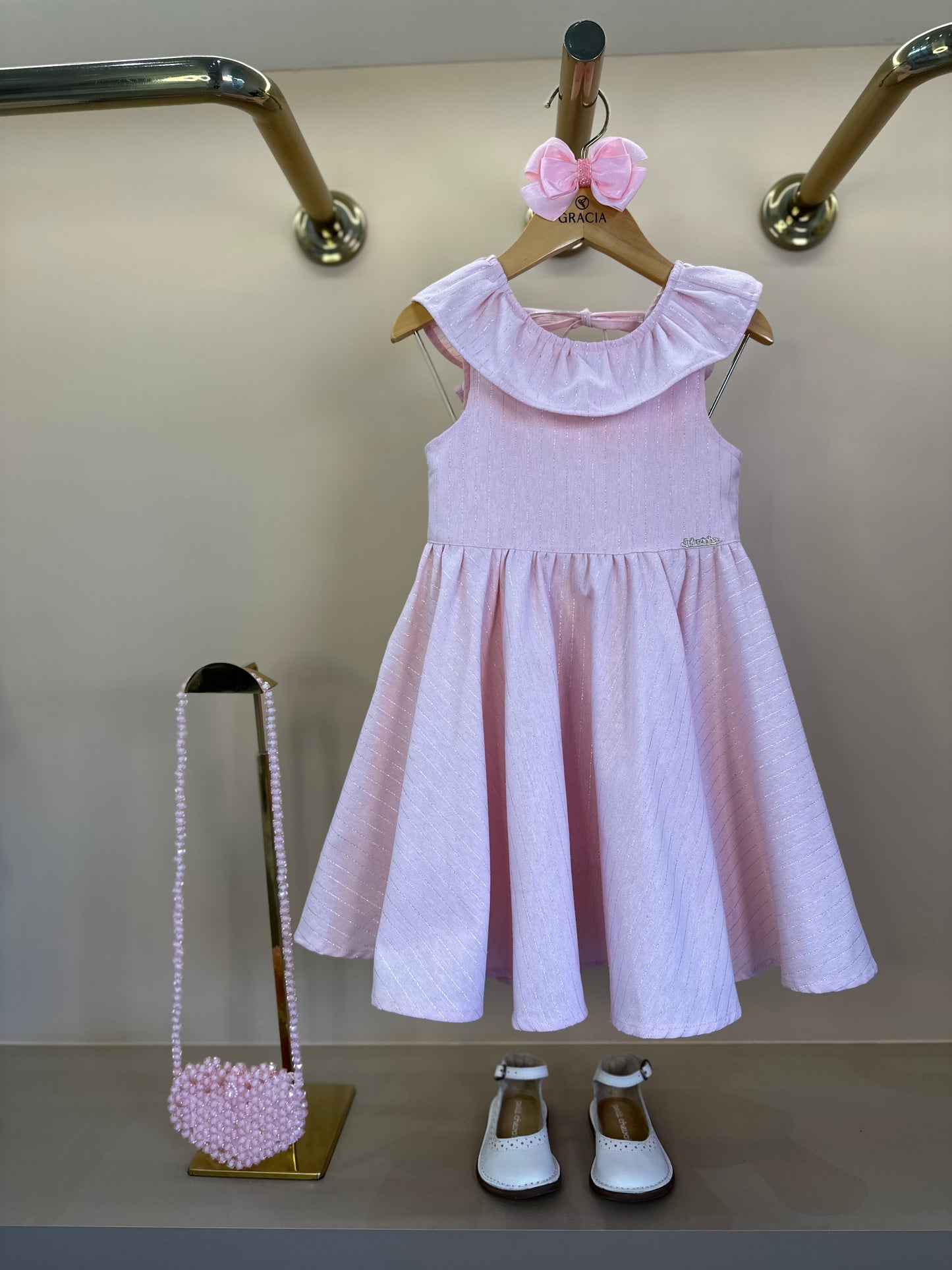 Vestido Infantil Rodado com Golinha Rosa - Luluzinha