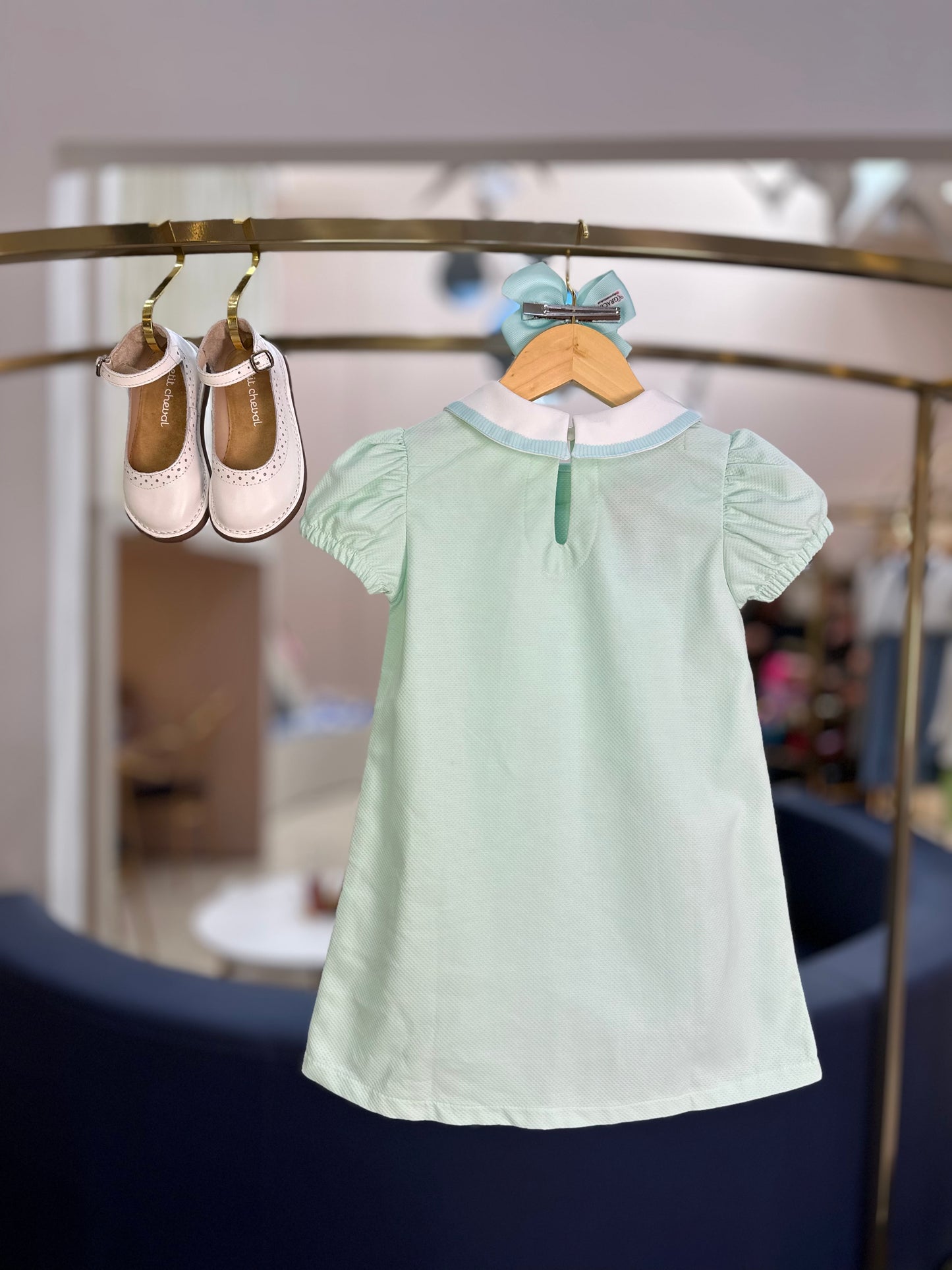 Vestido Infantil Piquet de Algodão Gola Laço Verde - Beabá