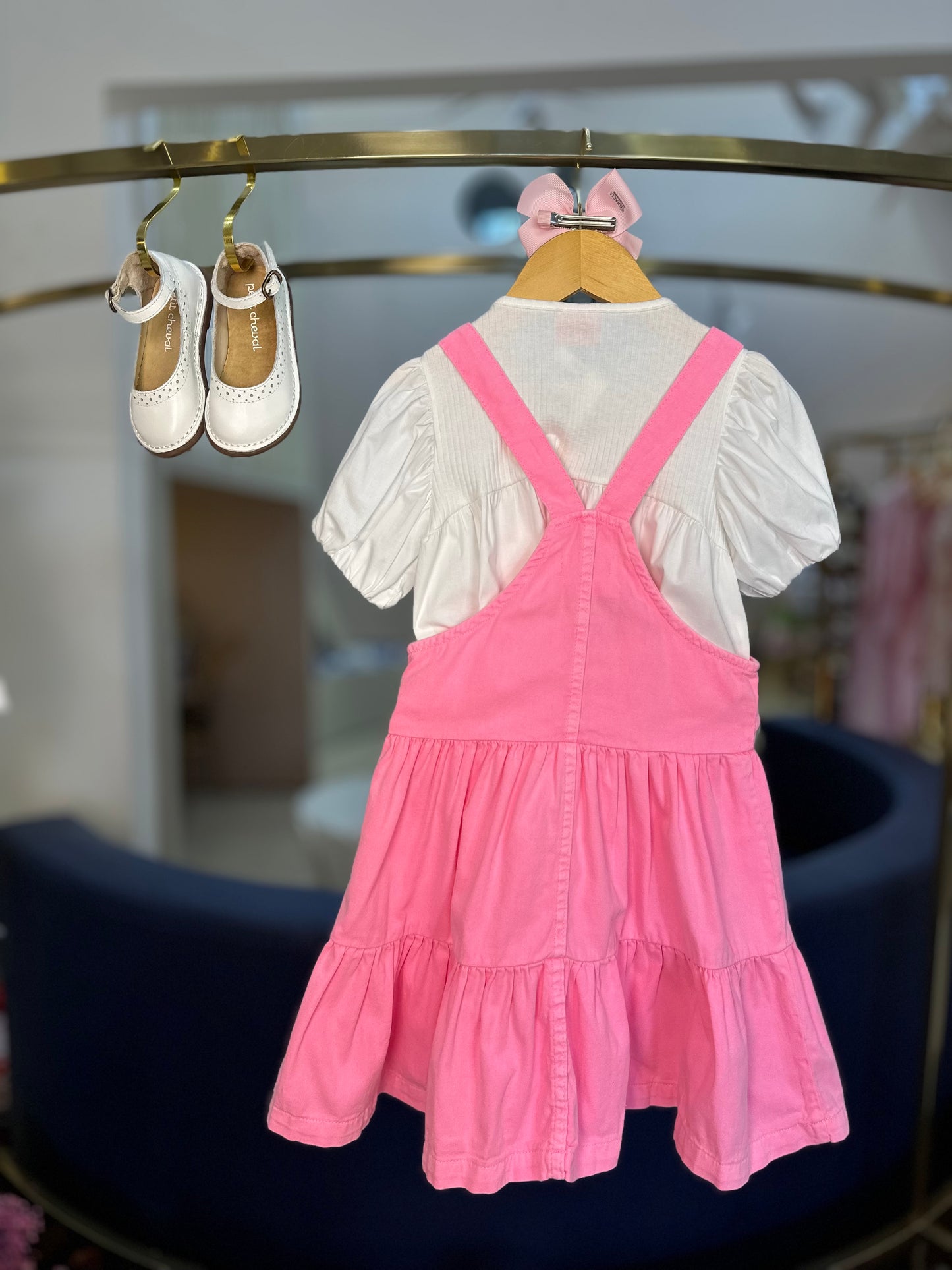 Salopete Infantil Sarja Rosa Fluor - Momi