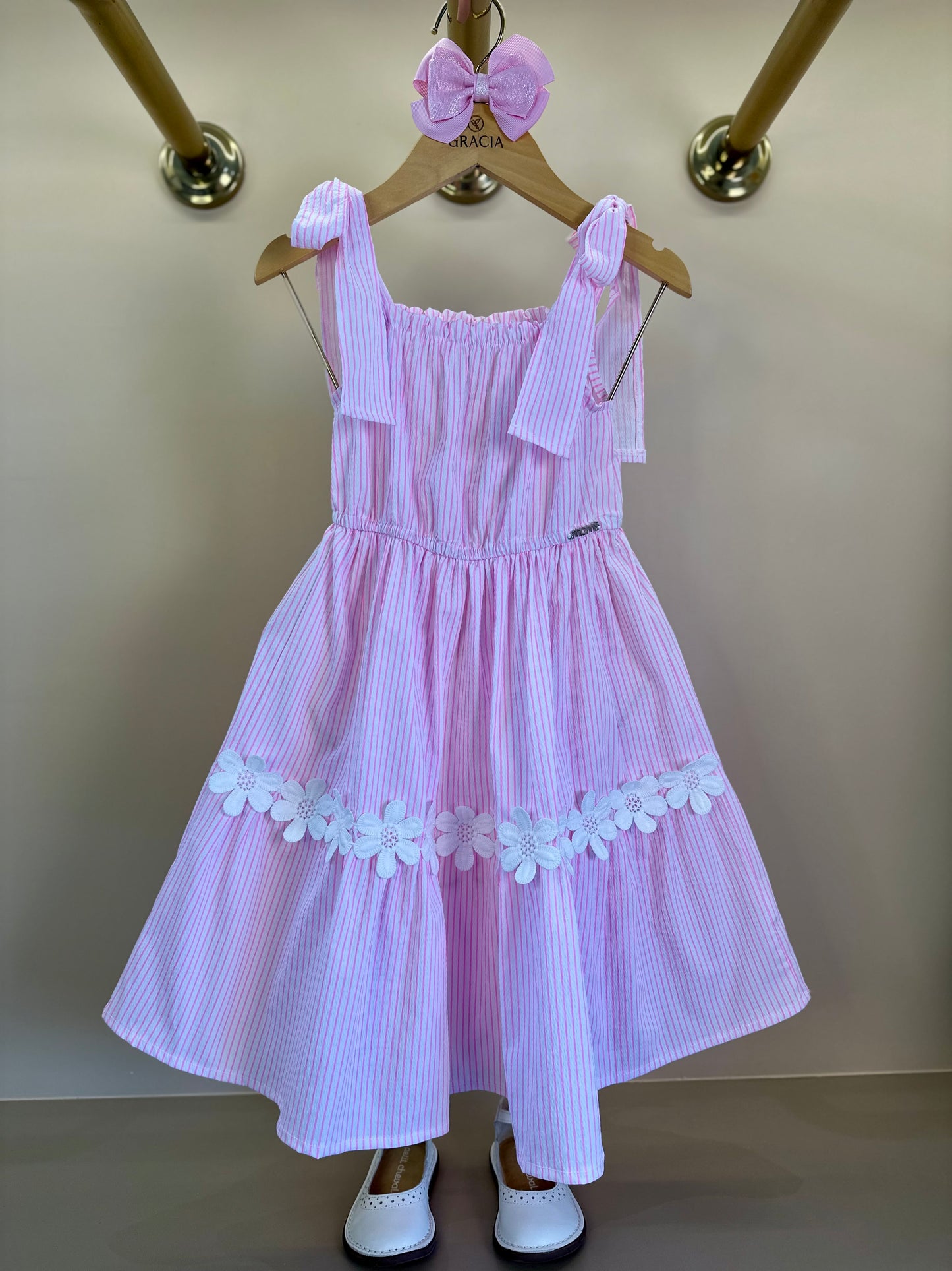 Vestido Infantil Anarruga Bordado Flores - Momi