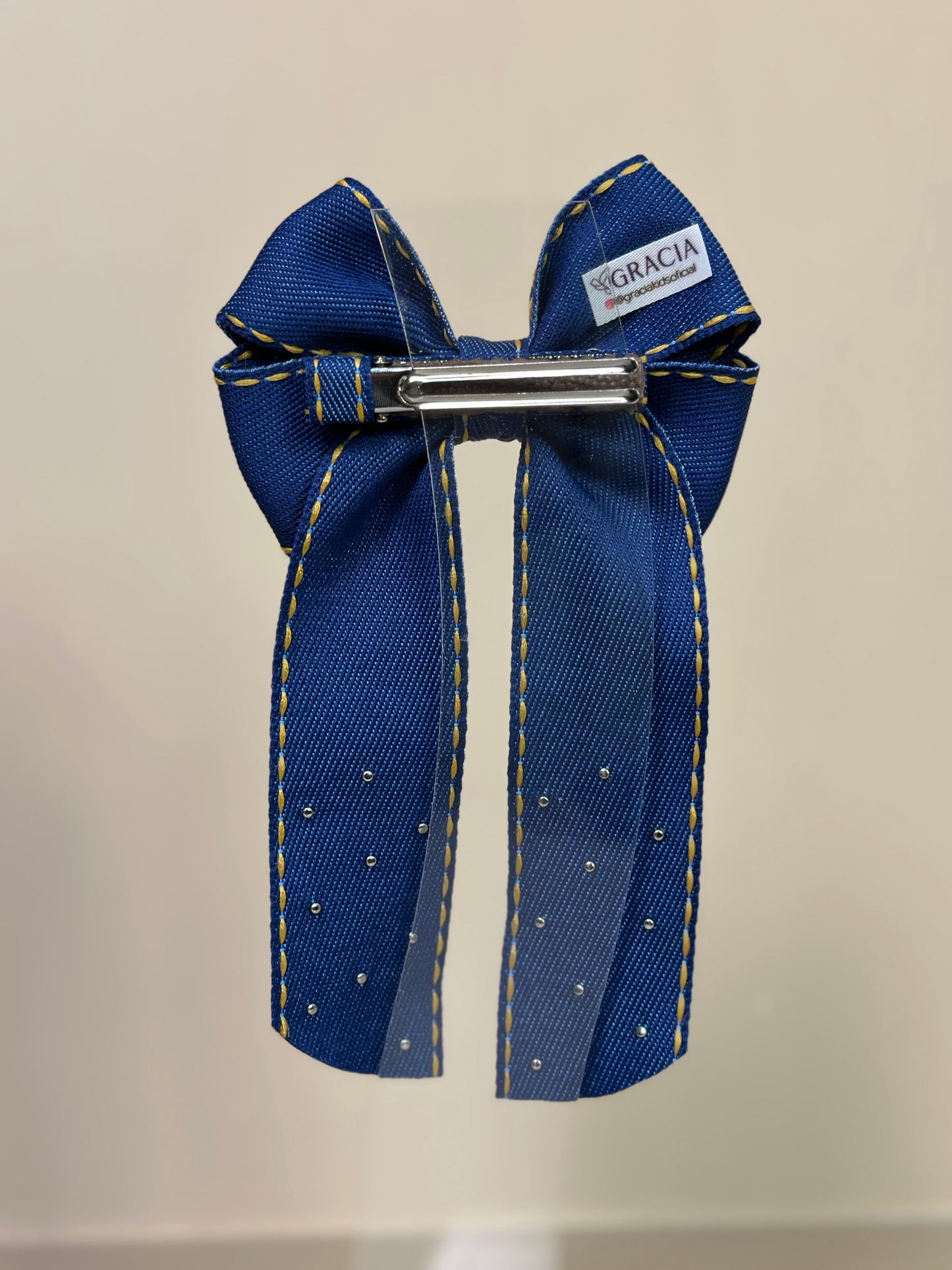 Laço Infantil Special Alongado Jeans Pérolas - Gracia