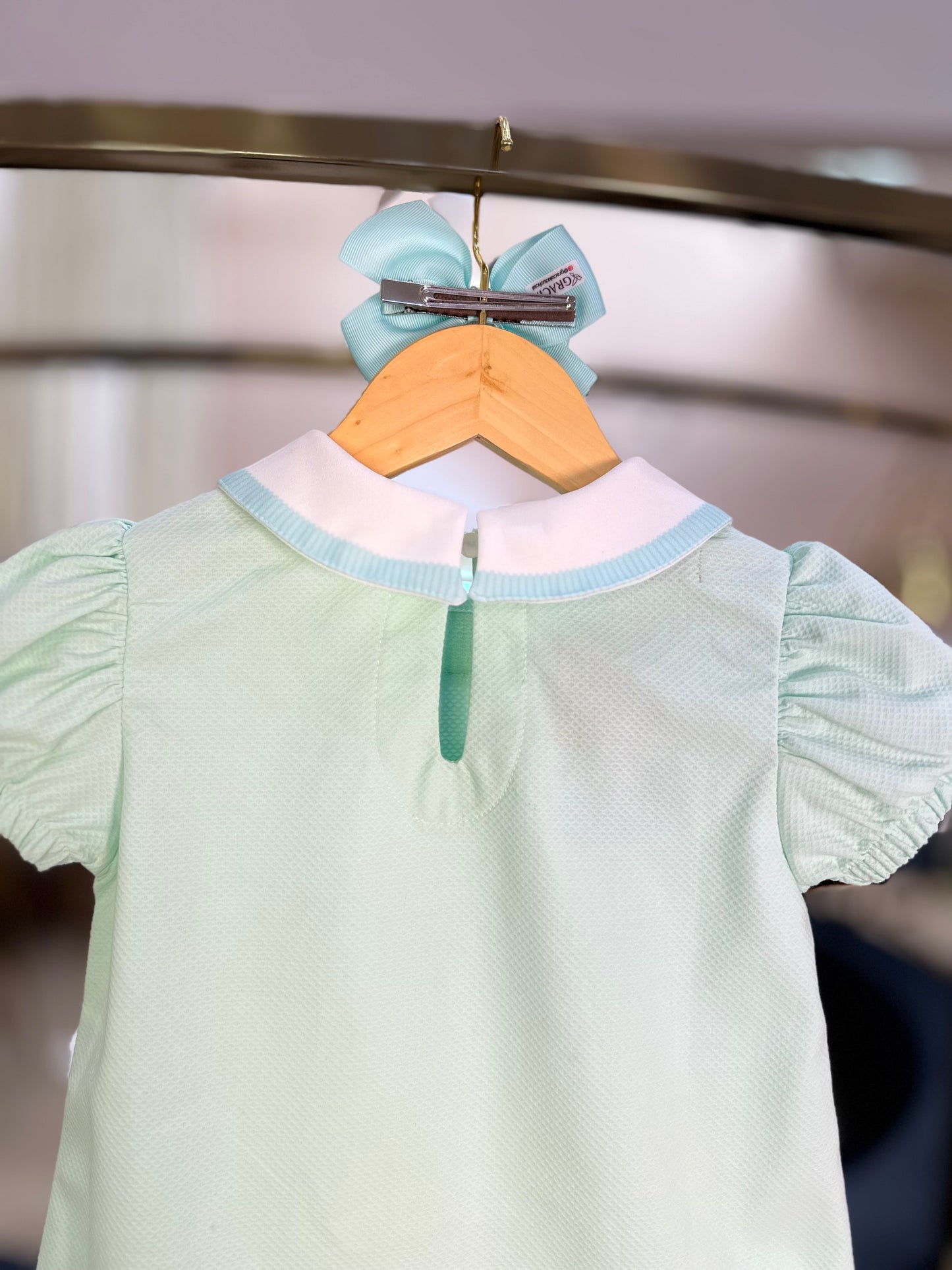Vestido Infantil Piquet de Algodão Gola Laço Verde - Beabá