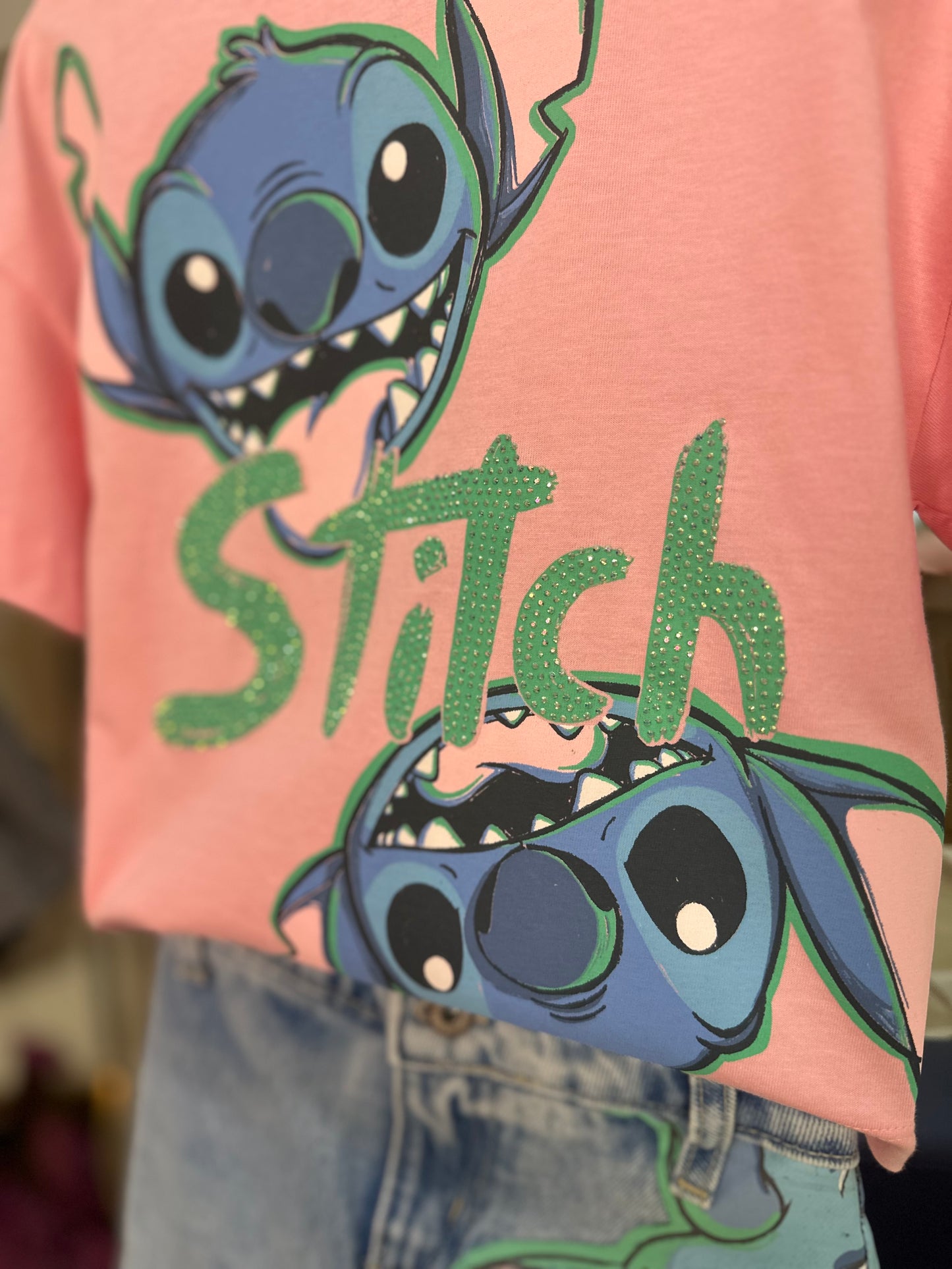 Conjunto Infantil Stitch Tshirt e Shorts-saia Jeans - Animê