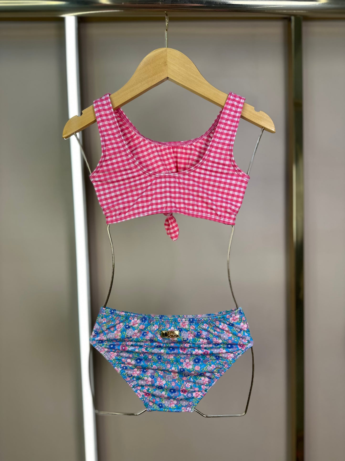 Biquíni Infantil Nó Floral com Xadrez - L'été
