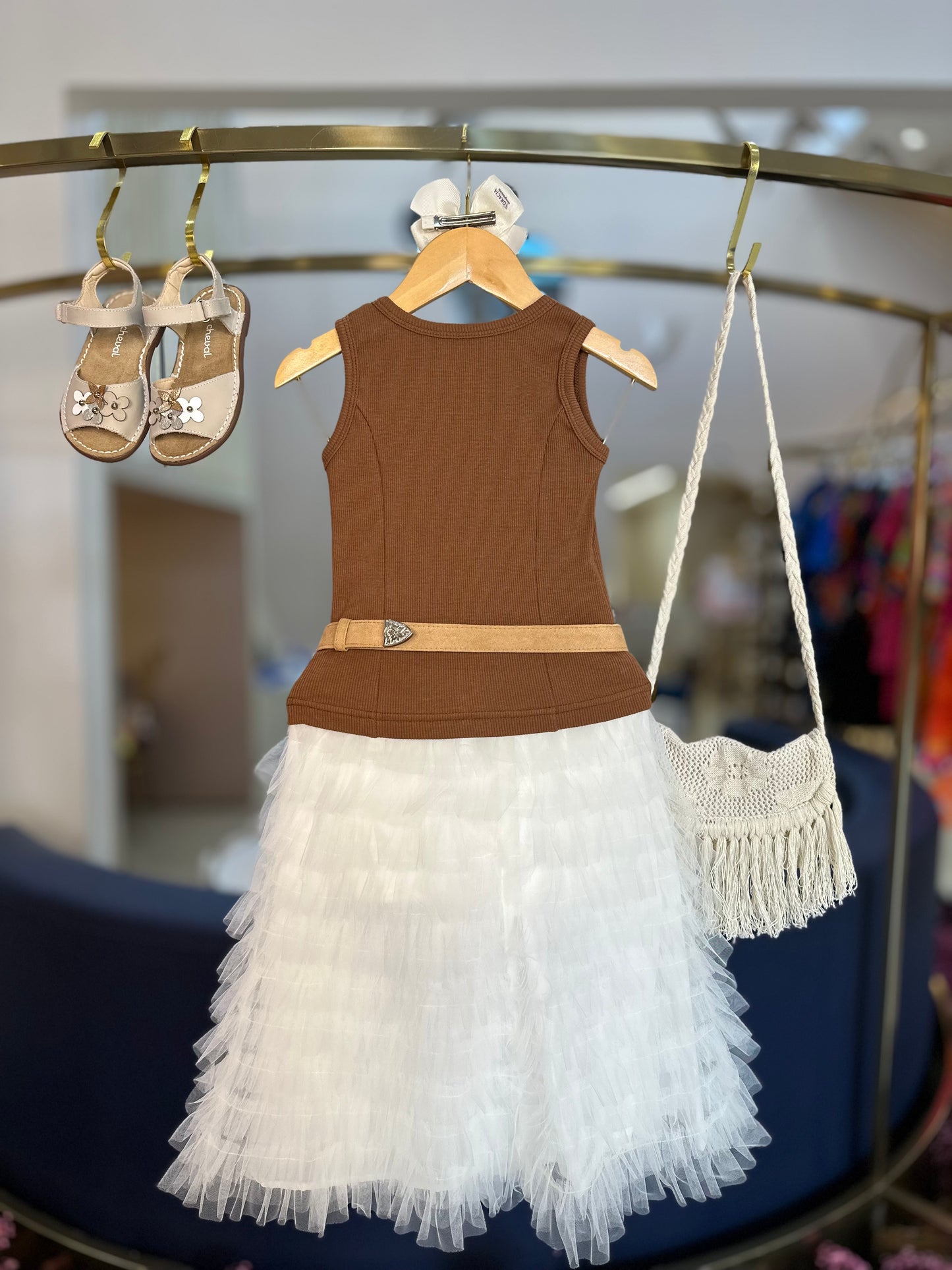 Conjunto Infantil Conceito Blusa Laço Renda e Saia Midi Tule Babados - Pituchinhus