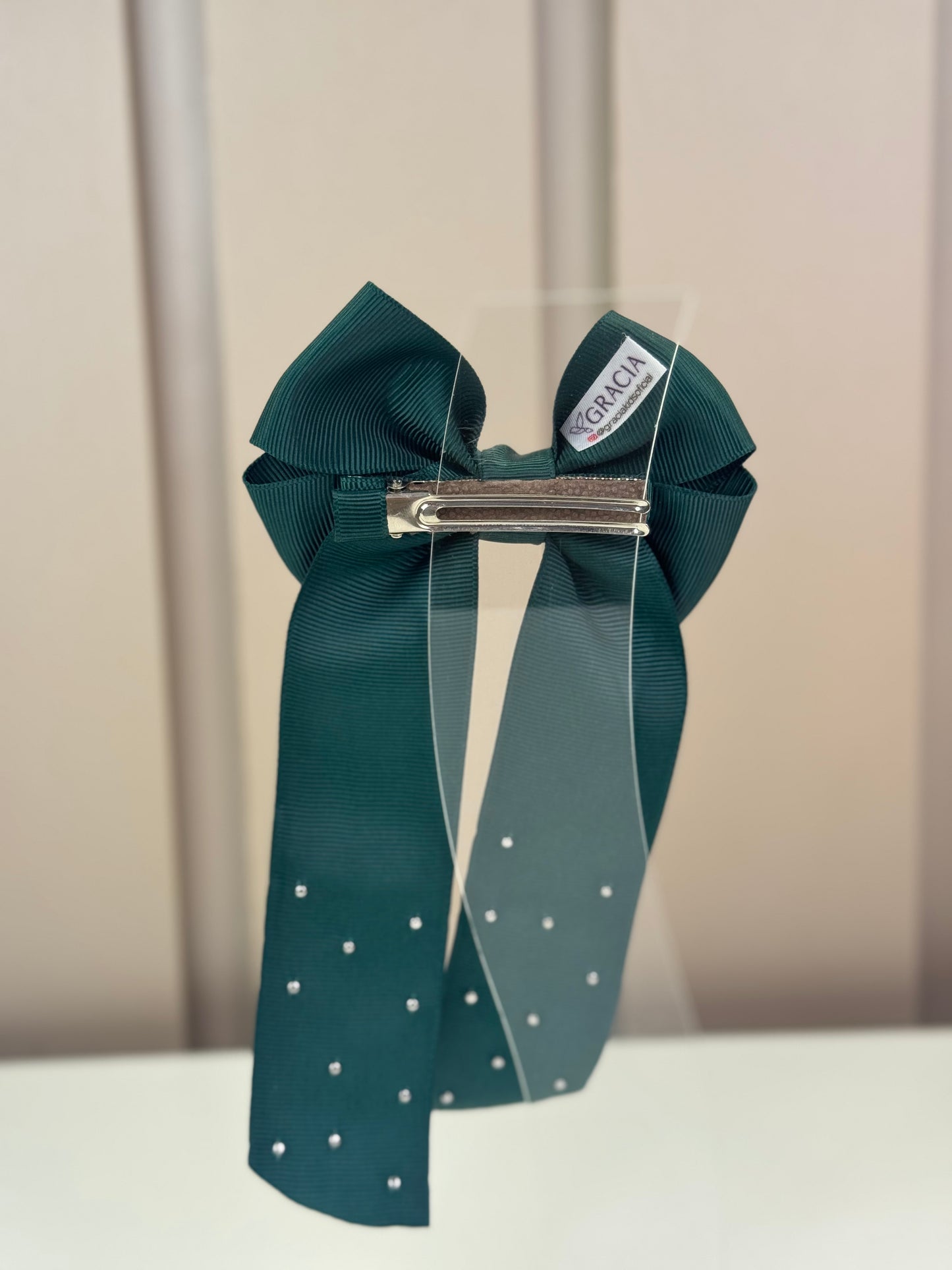 Laço Infantil Special Alongado Verde Escuro Pérolas Tam. M - Gracia