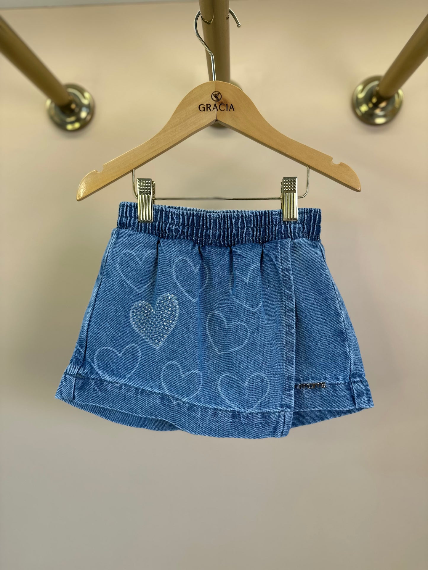Conjunto Infantil Colete e Shorts Jeans Corações Strass - Momi