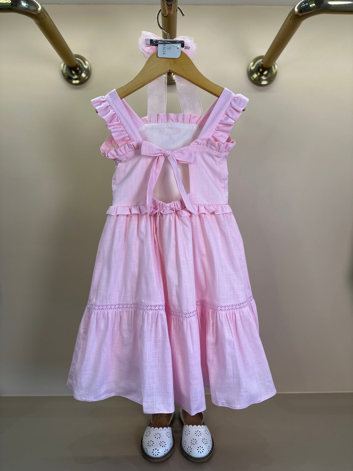 Vestido Infantil Algodão Bordado Pérolas Rosa Soft - Petit Cherie