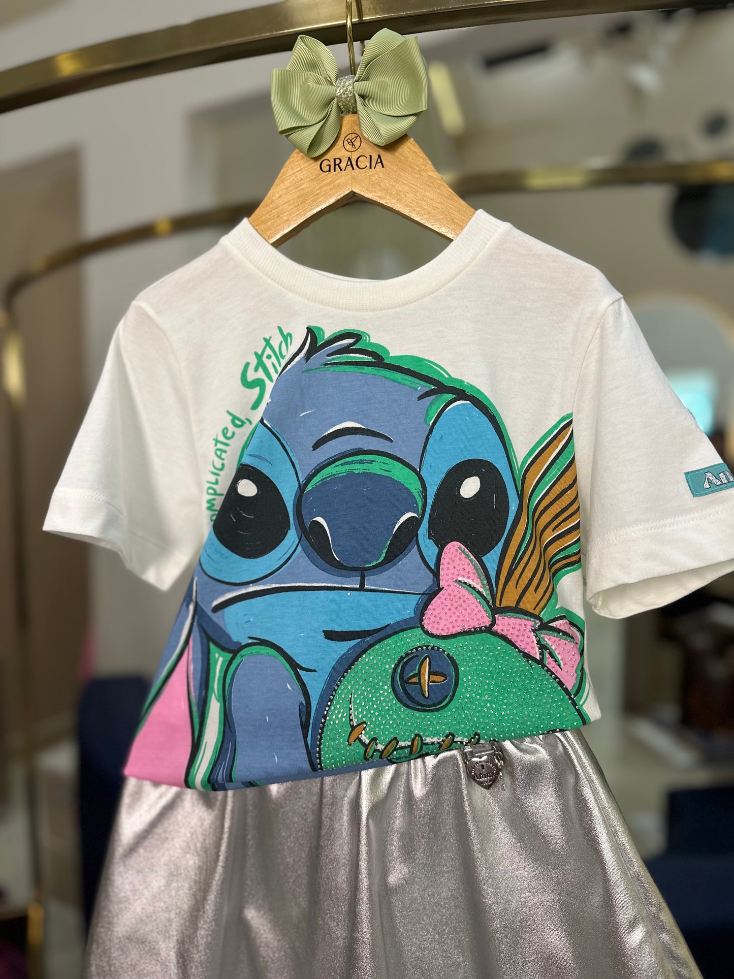 Conjunto Infantil Stitch e Xepa Blusa e Saia Metalizada - Animê