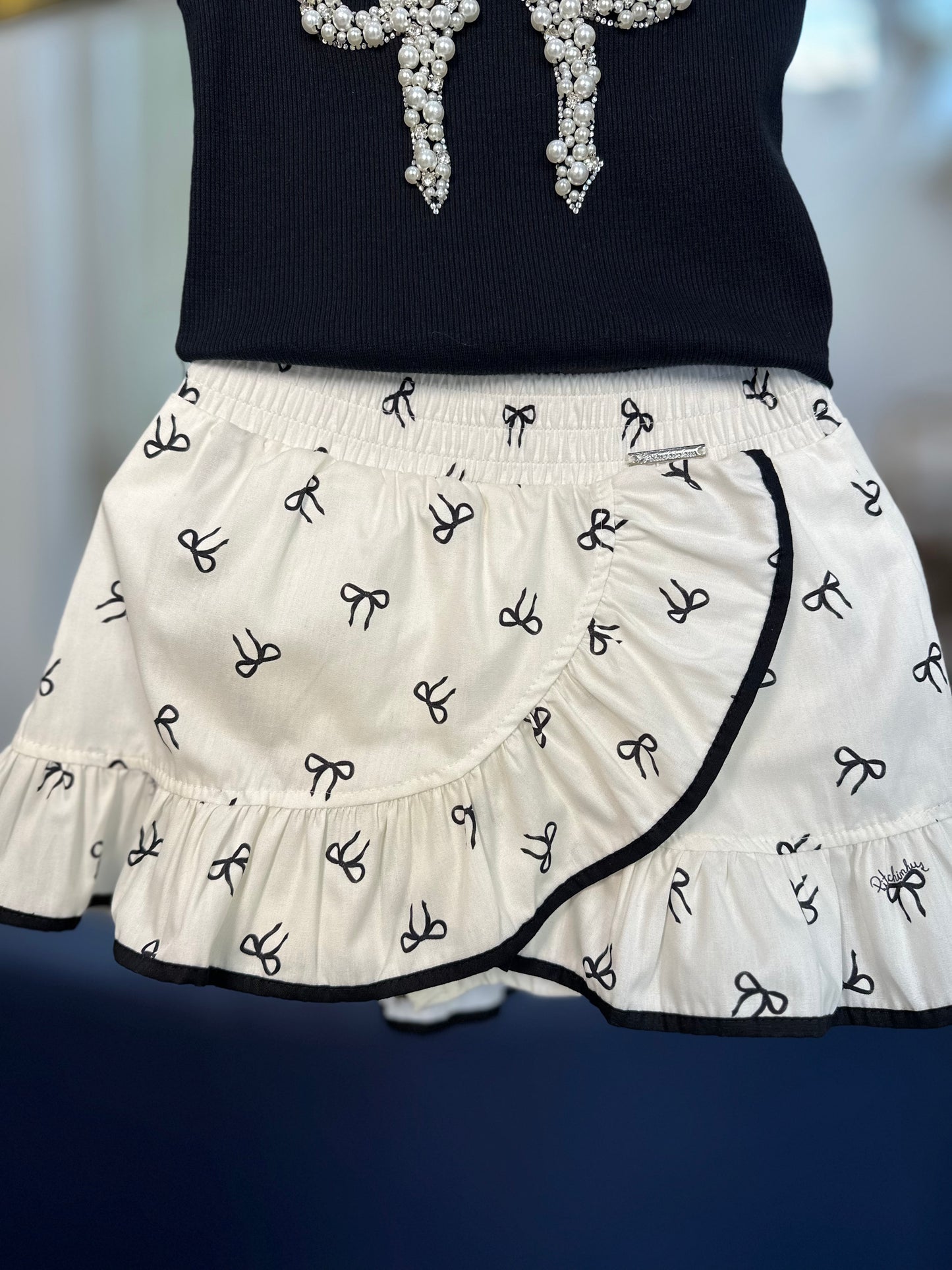 Conjunto Infantil Blusa Laço Bordado e Saia-shorts Lacinhos - Pituchinhus