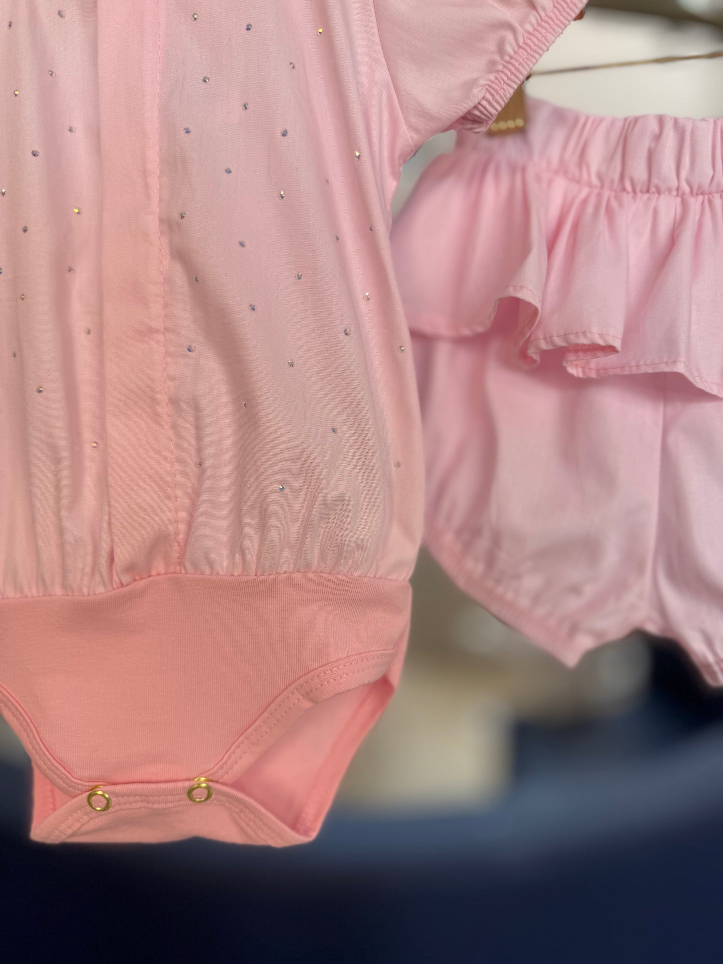 Conjunto Bebê Body e Shorts Algodão Aplicações Strass - Charpey